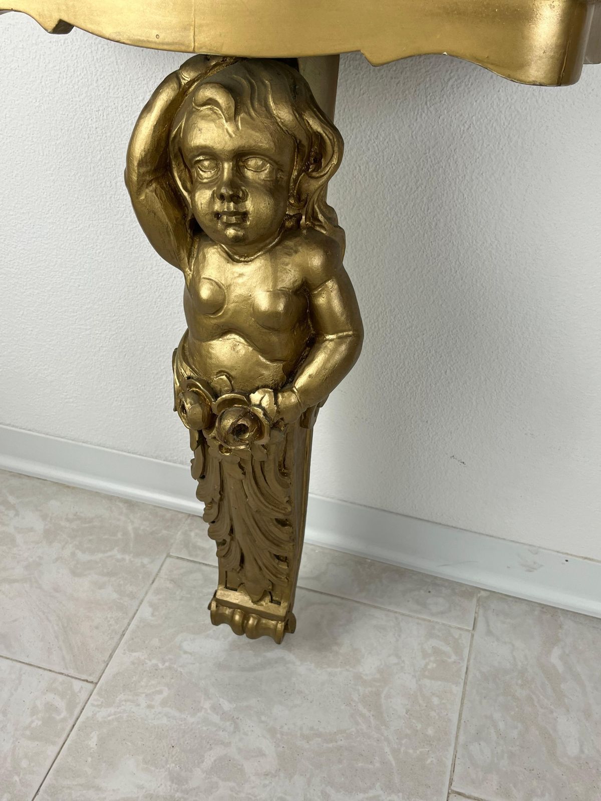 Set Of 2 Mid Century Gilded Wood Wall Consoles, 1940s photo vinterior