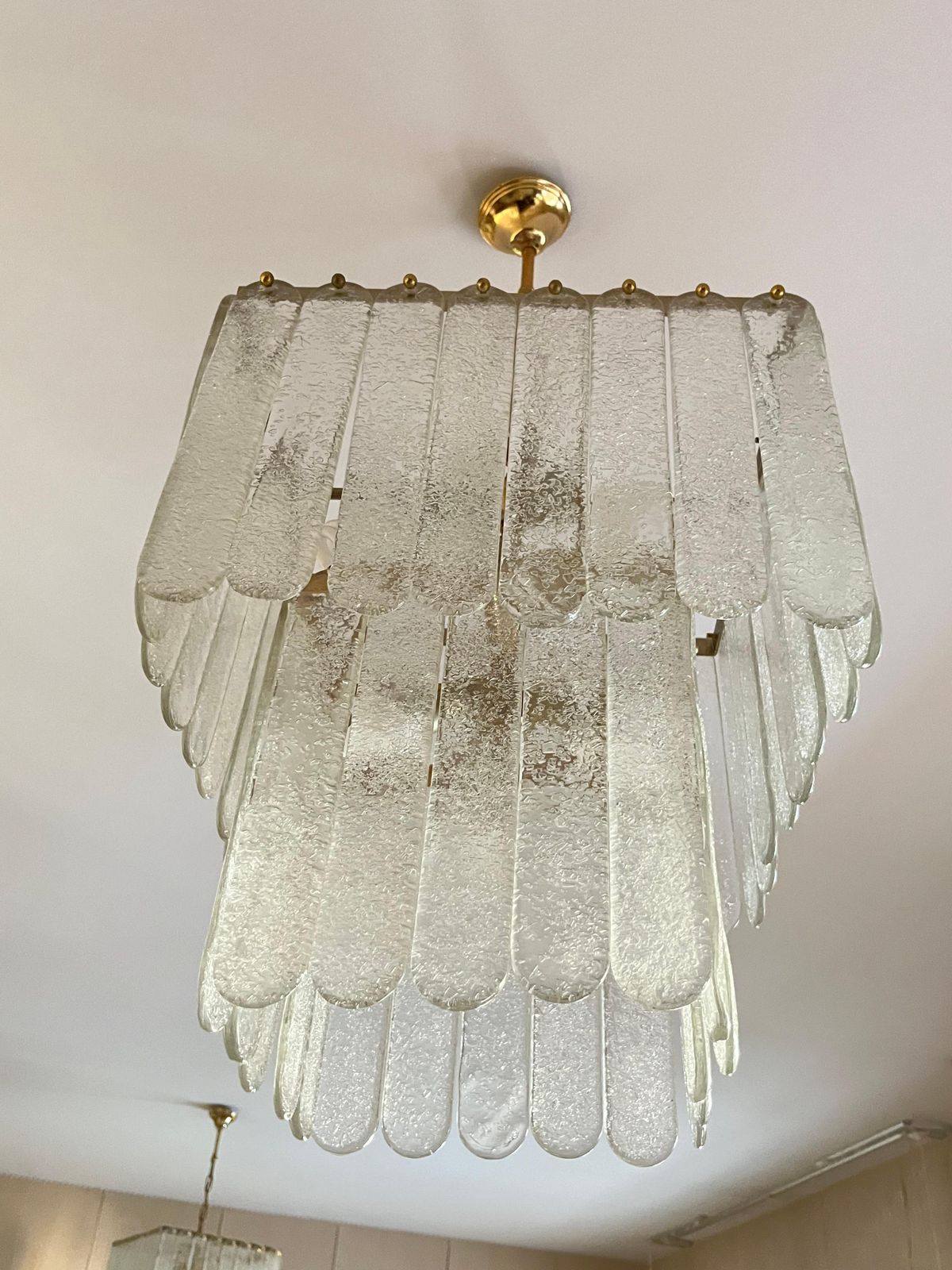 Set Of 2 Mid Century Monumental Murano Glass And Brass Chandeliers, 1960s photo furniture