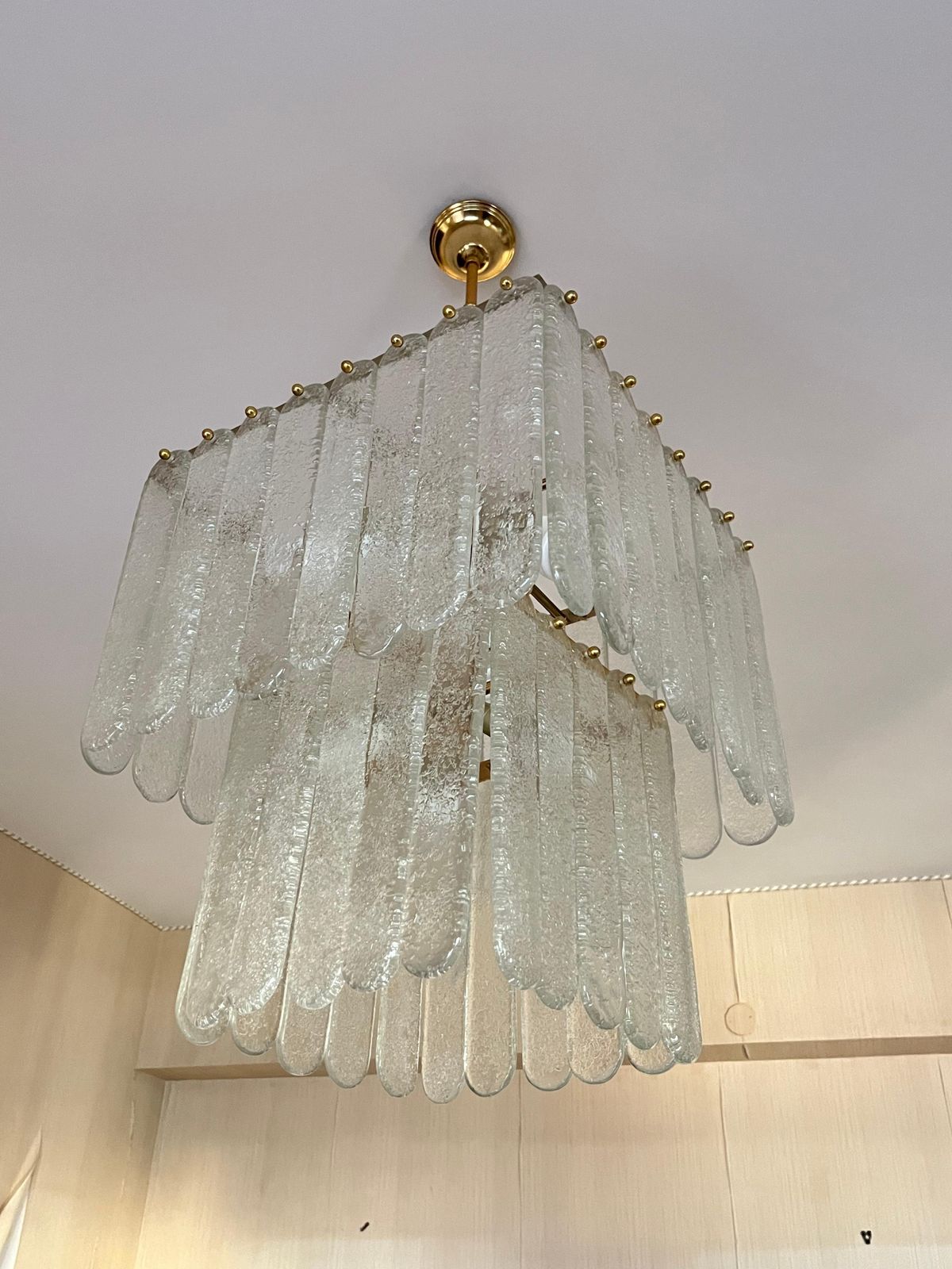 Set Of 2 Mid Century Monumental Murano Glass And Brass Chandeliers, 1960s photo 4696.0
