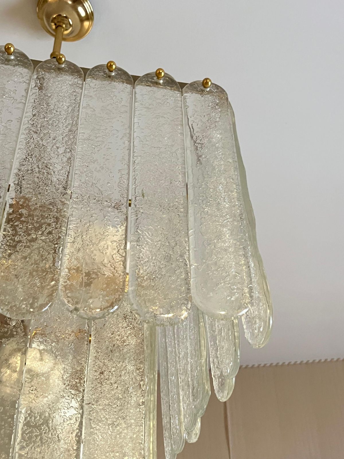 Lighting Set Of 2 Mid Century Monumental Murano Glass And Brass Chandeliers, 1960s photo