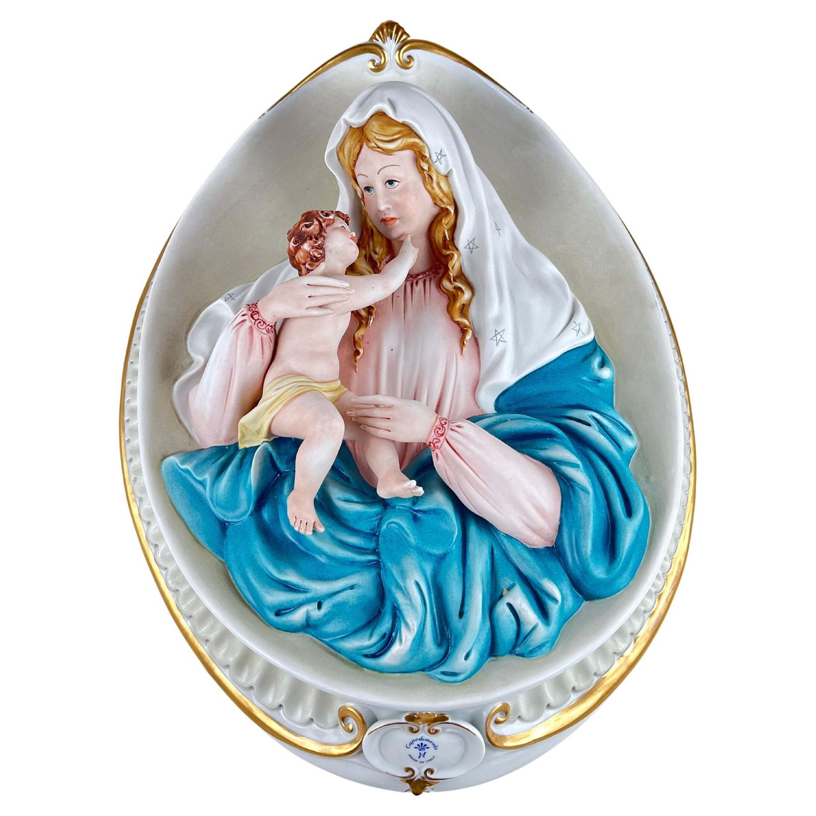 Capodimonte Headboard Madonna With Child, Made In Italy, 1980s