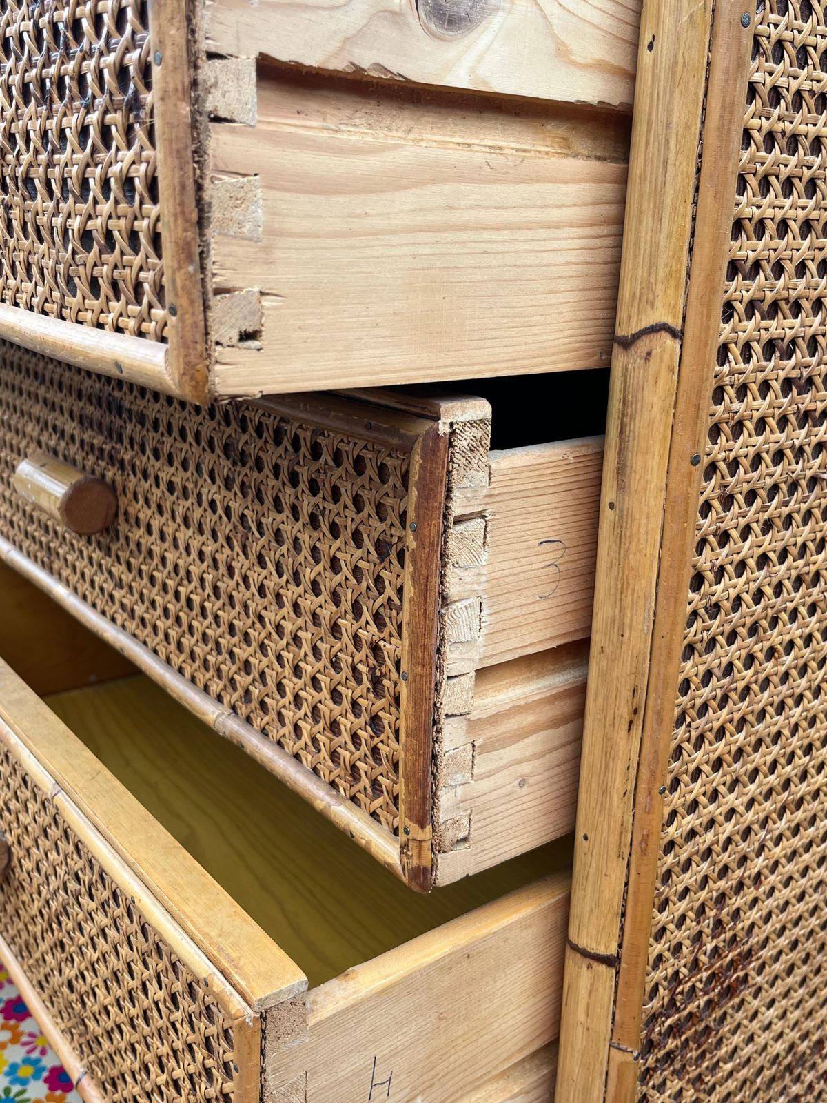 Mid Century Italian 10 Drawer Rattan And Bamboo Chest Of Drawers, 1960s photo buy