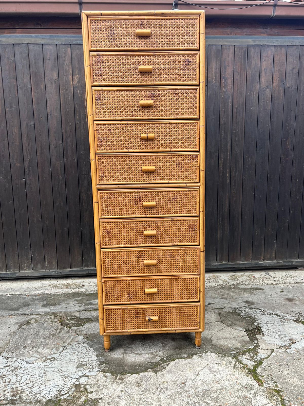 Furniture Mid Century Italian 10 Drawer Rattan And Bamboo Chest Of Drawers, 1960s photo