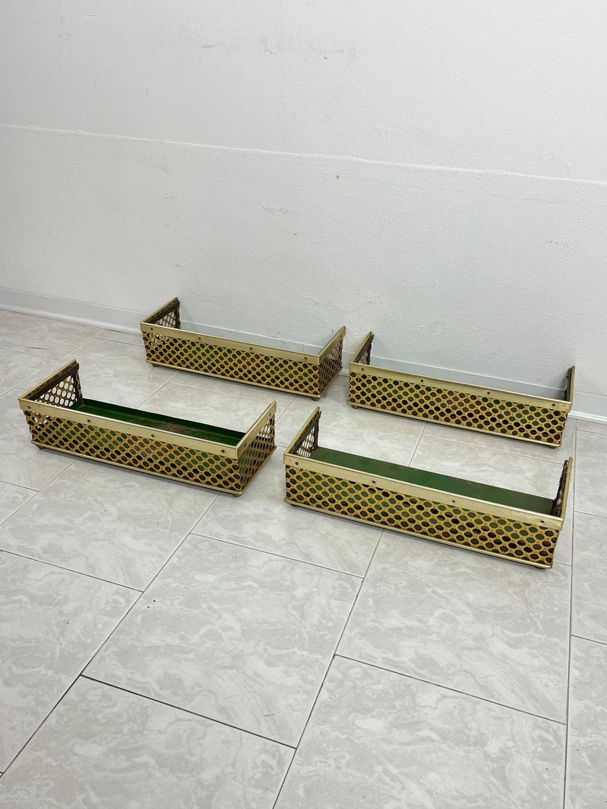Set Of 4 Mid Century  Brass Covered Planters 1950s photo Garden Decor
