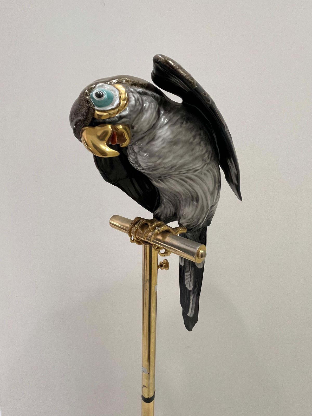 Mid Century Ceramic Parrot And Brass Perch, Made In Italy, 1960s photo for sale