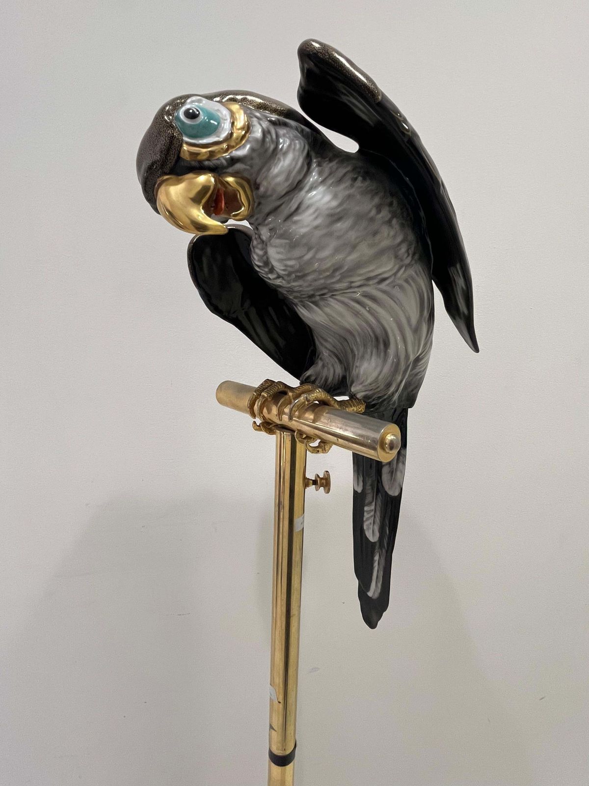 Mid Century Ceramic Parrot And Brass Perch, Made In Italy, 1960s photo buy