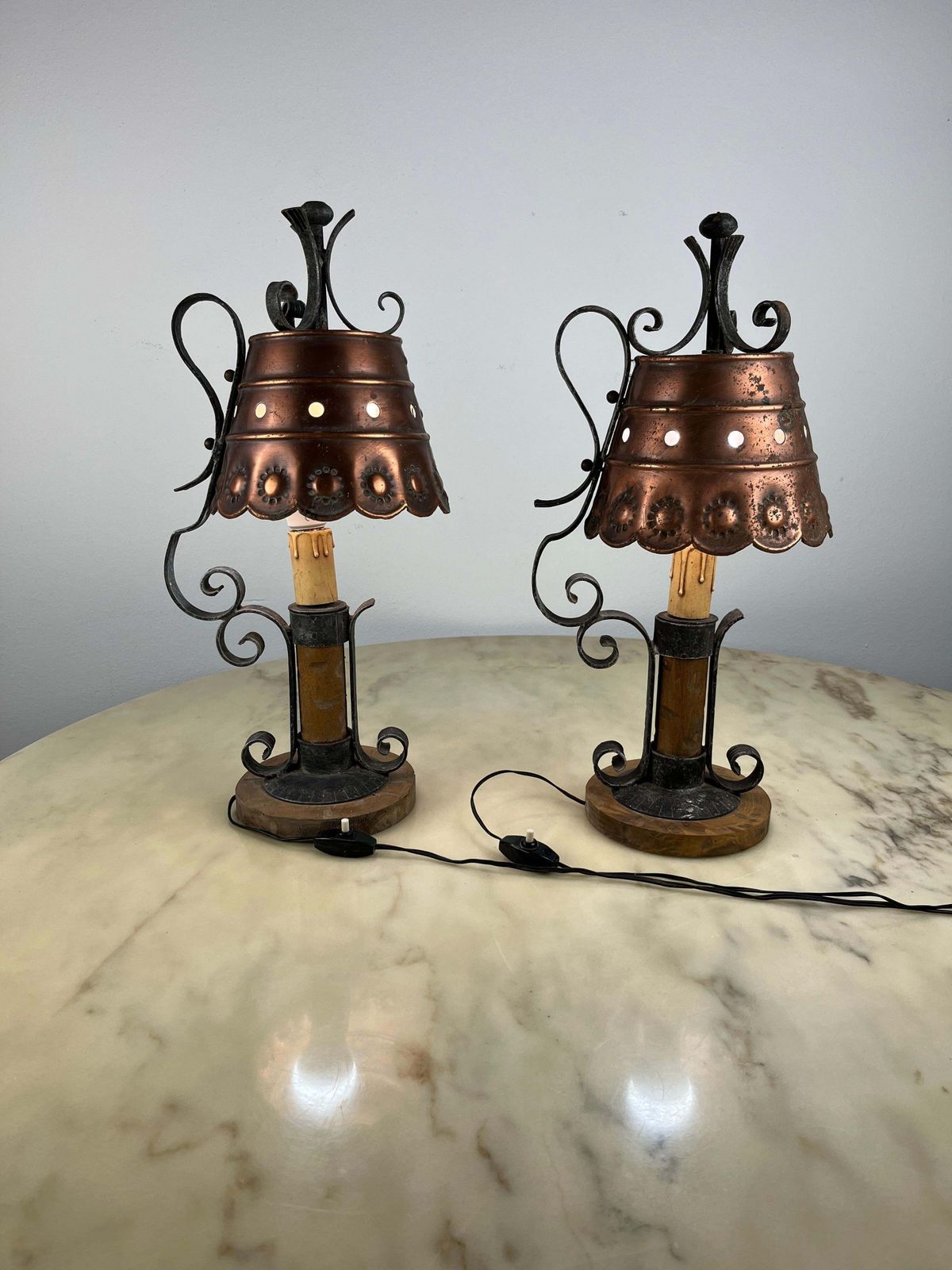 Set Of 2 Mid Century Brutalist Style Table Lamps Italian Design 1960s photo furniture