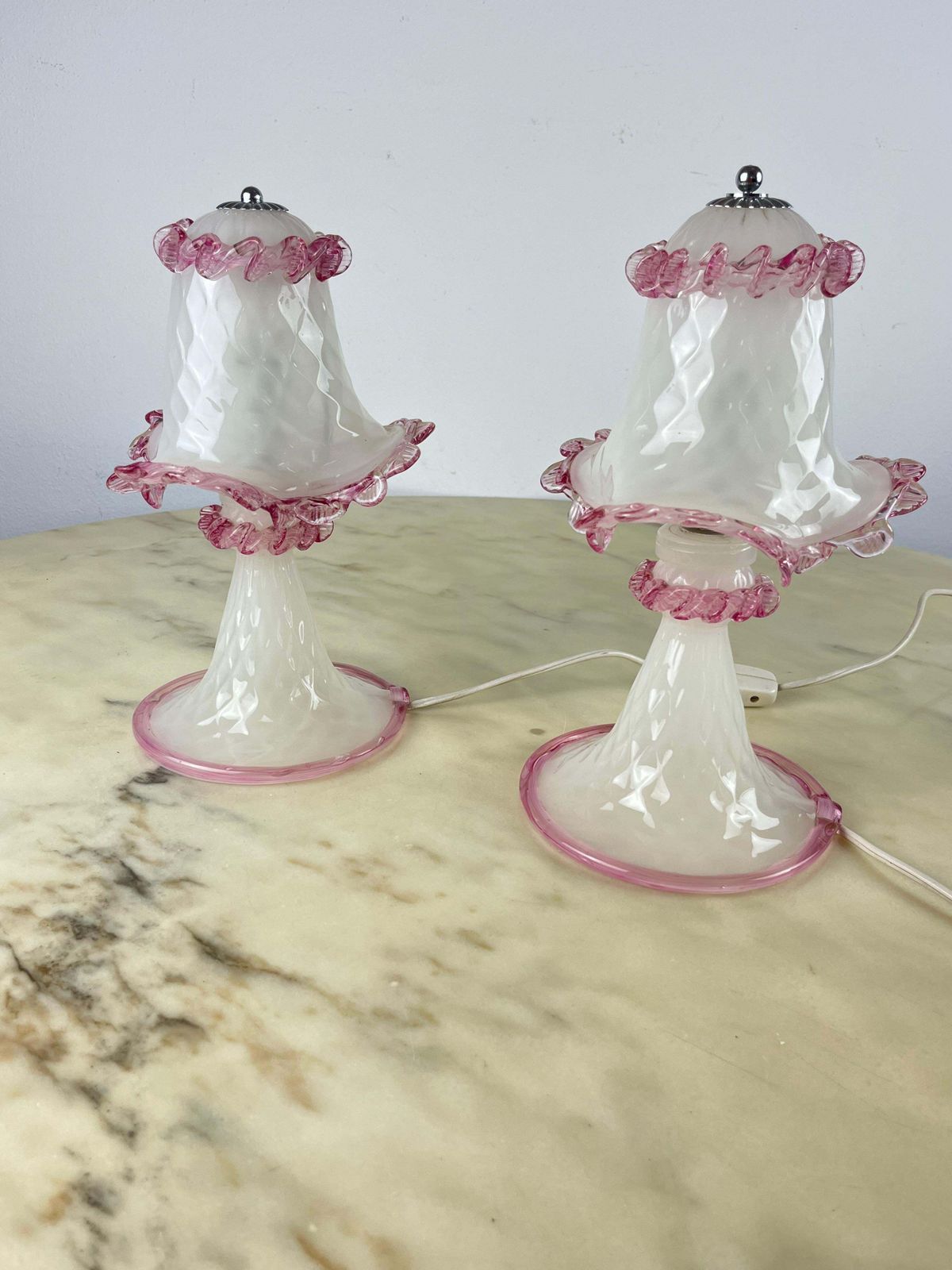 Pair Of Murano Glass Bedside Lamps, Italy, 1980s photo for sale