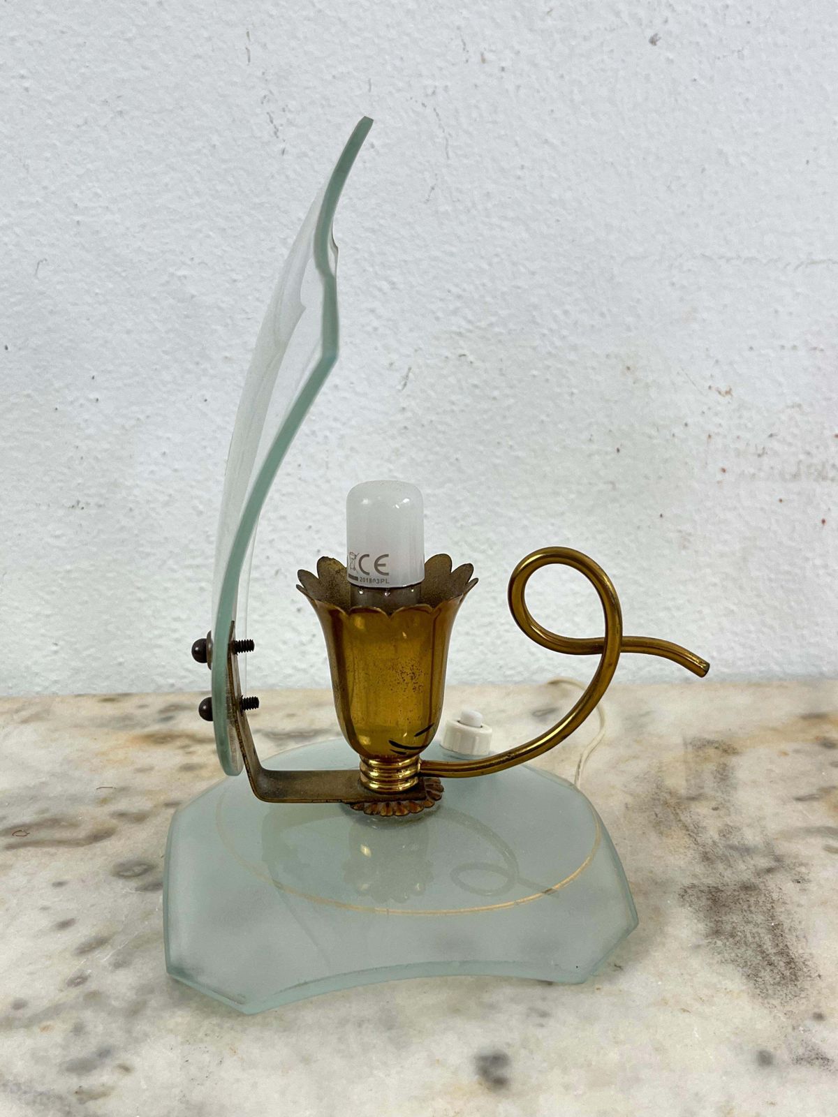 photo furniture Set Of 2 Glass And Brass Bedside Lamps, In The Style Of Pietro Chiesa, 1950s