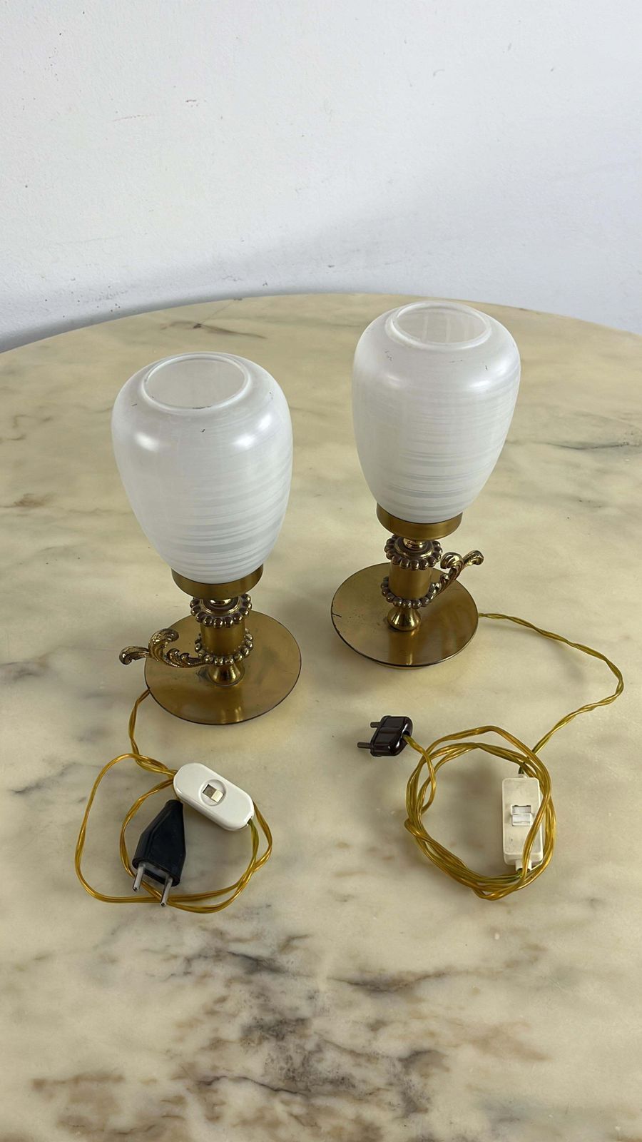 Set Of 2 Mid Century Brass And Murano Glass Table Lamps 1960s photo Lighting