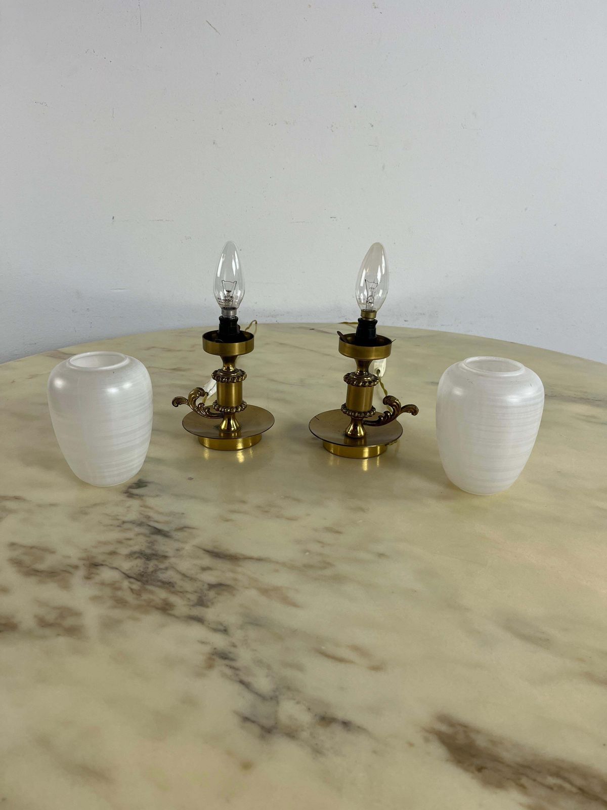 Set Of 2 Mid Century Brass And Murano Glass Table Lamps 1960s photo vintage