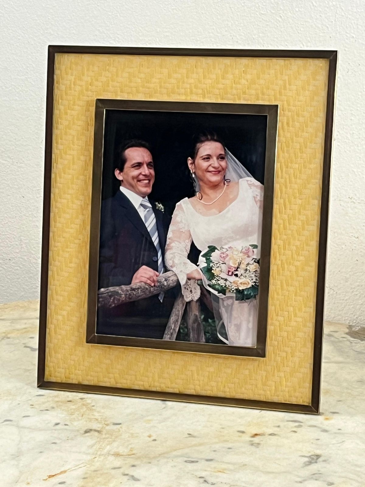 Large Mid Century Italian Rattan And Brass Photo Holder, 1960s photo for sale