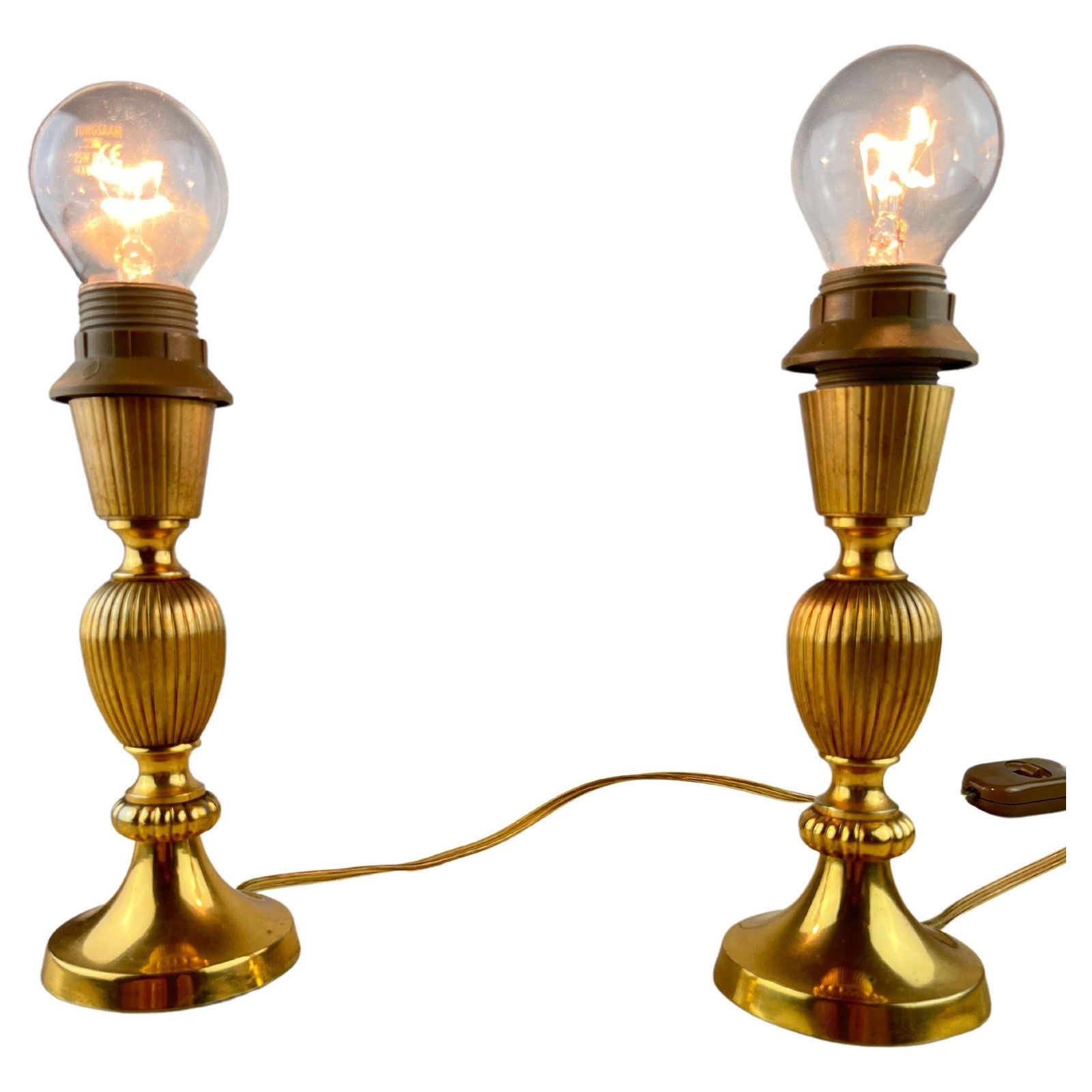 Set Of 2 Italian Brass Bedside Lamps By Gaetano Sciolari  1970s