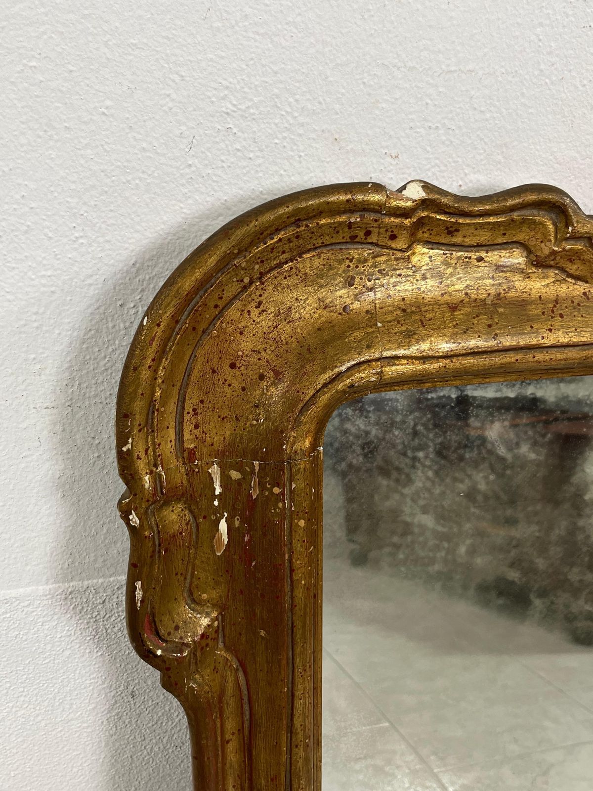 Mid Century French Wall Mirror In Gilt Wood Frame, 1930s photo vintage