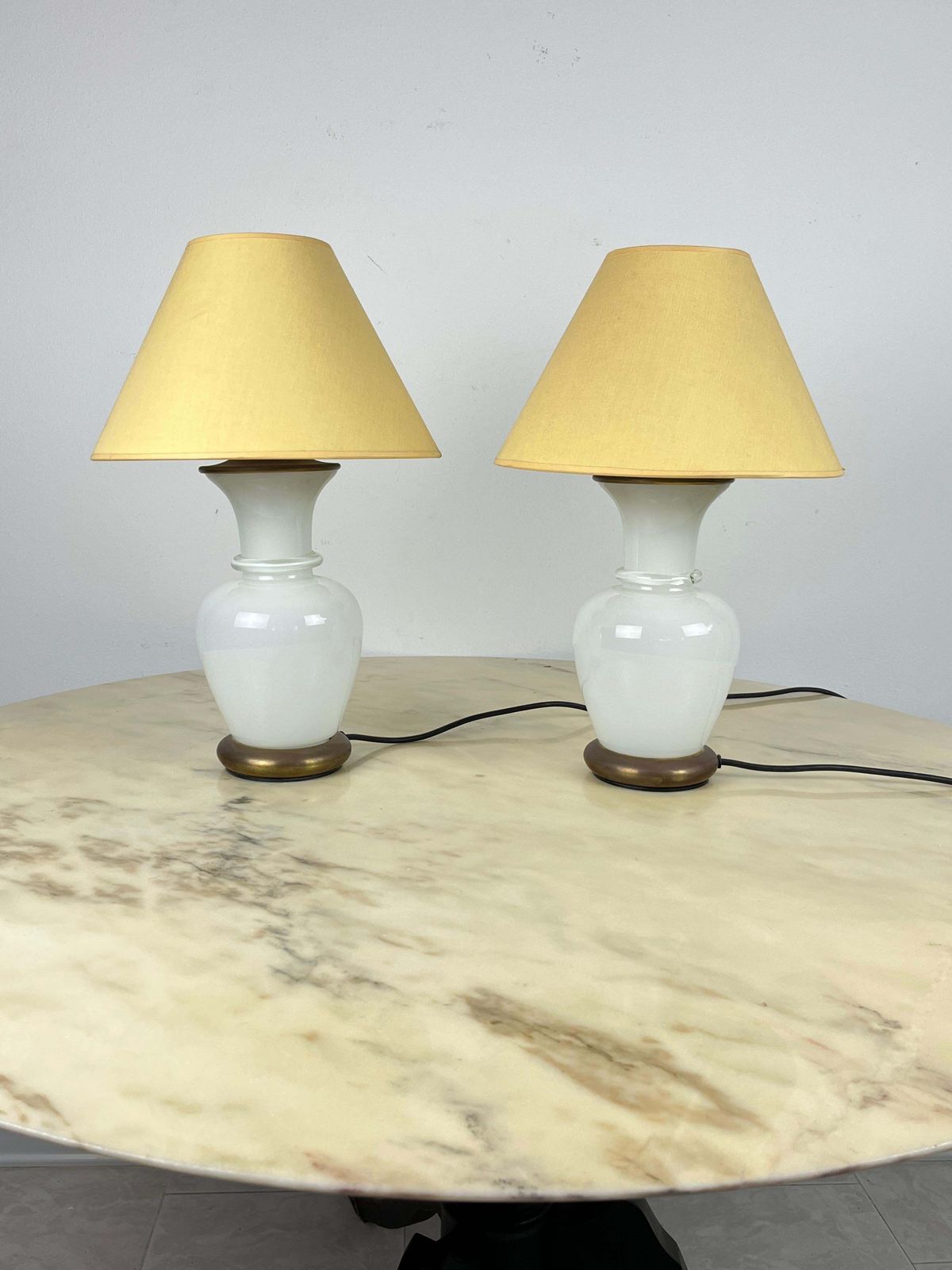 Set Of 2 Murano Glass And Brass Table Lamps, F. Fabbian, Italy, 1970s photo vinterior