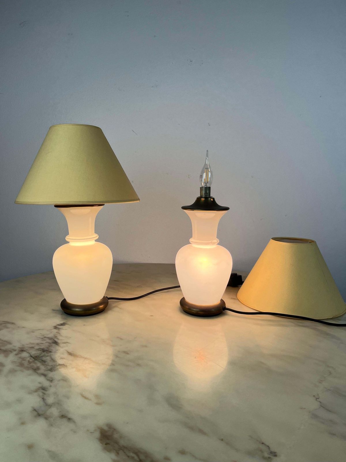 Set Of 2 Murano Glass And Brass Table Lamps, F. Fabbian, Italy, 1970s photo vintage