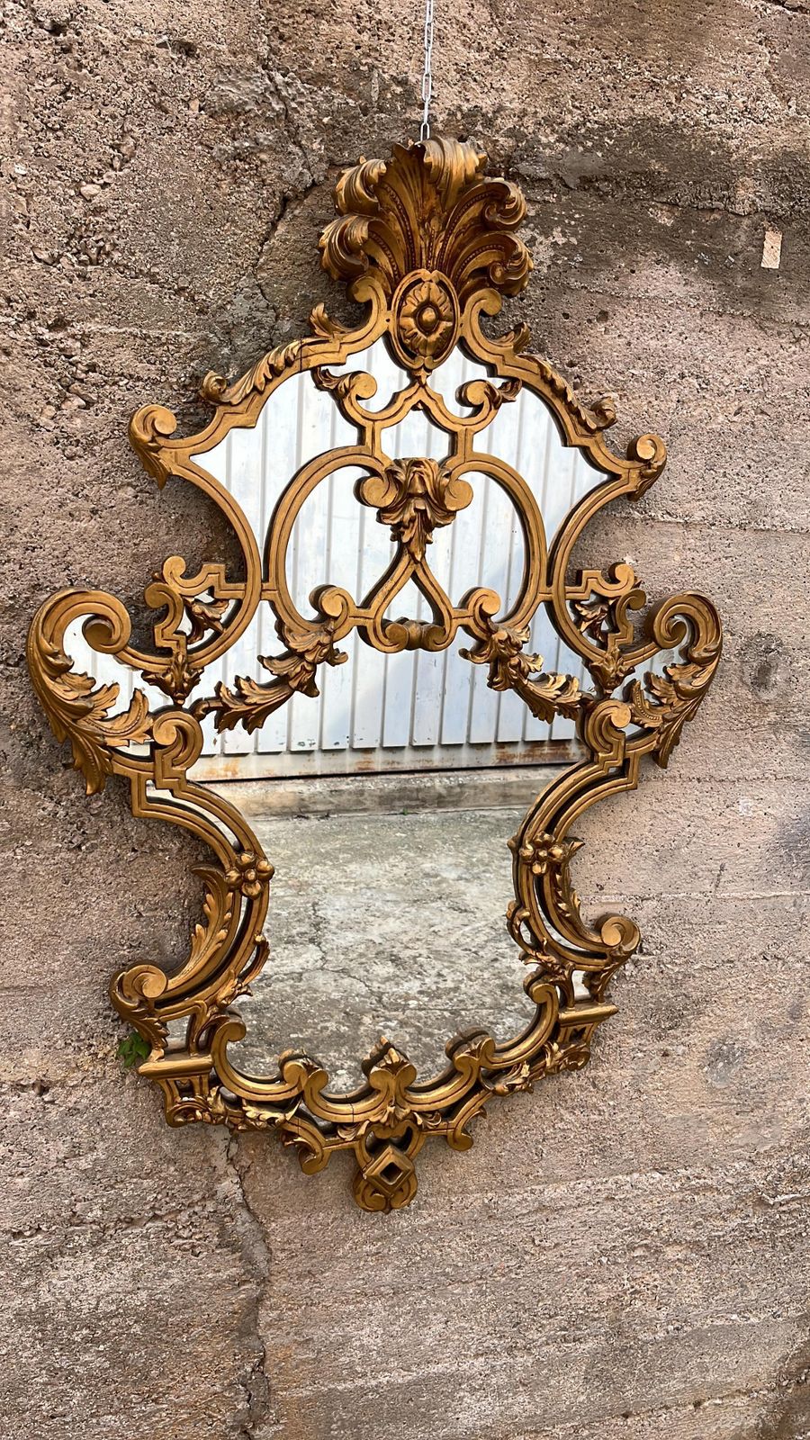 Particular Mid Century French Wall Mirror In Gilded Wood, 1950s photo for sale