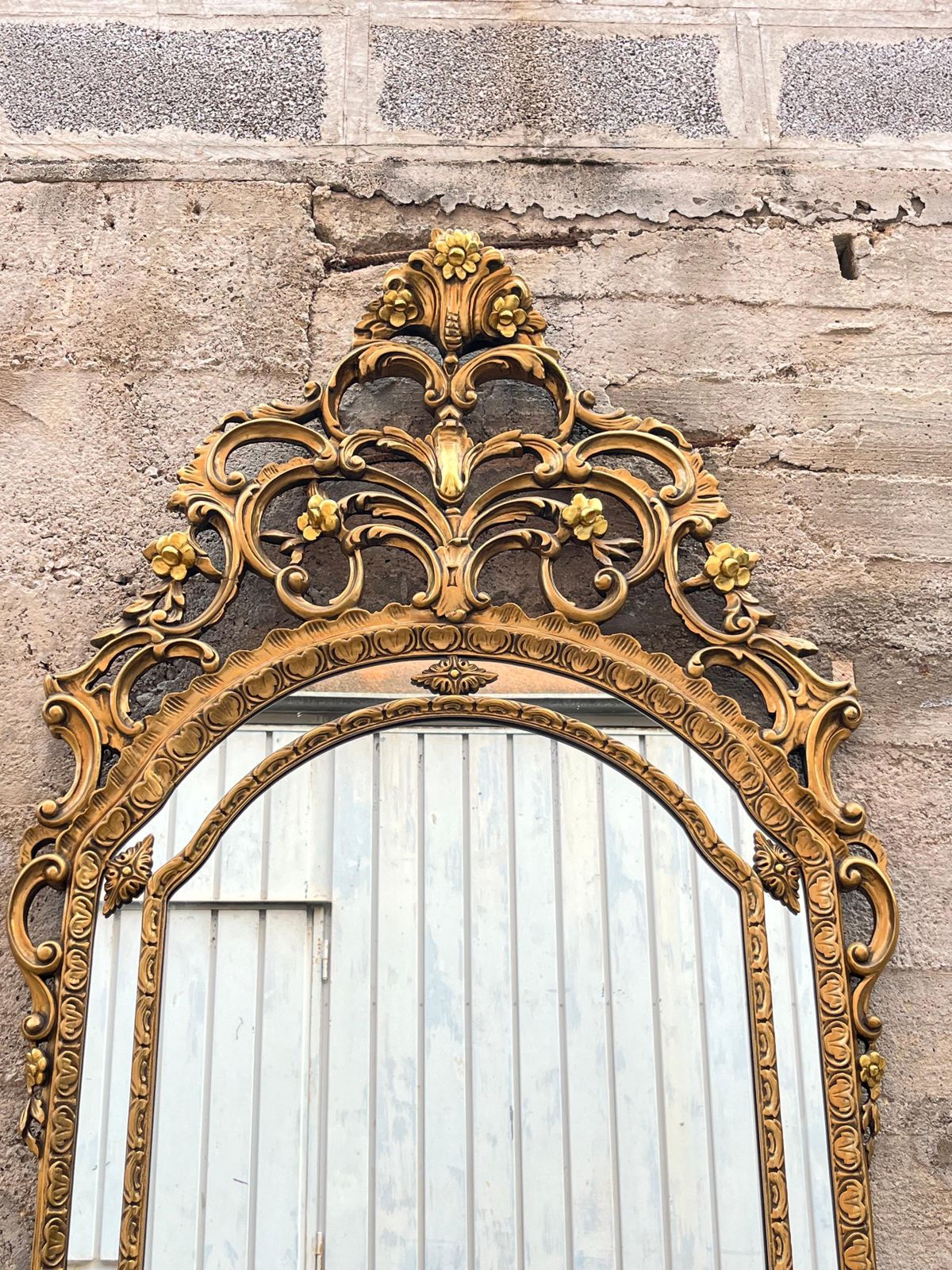 Large Mid Century French Golden Wood Wall Mirror, 1950s photo for sale