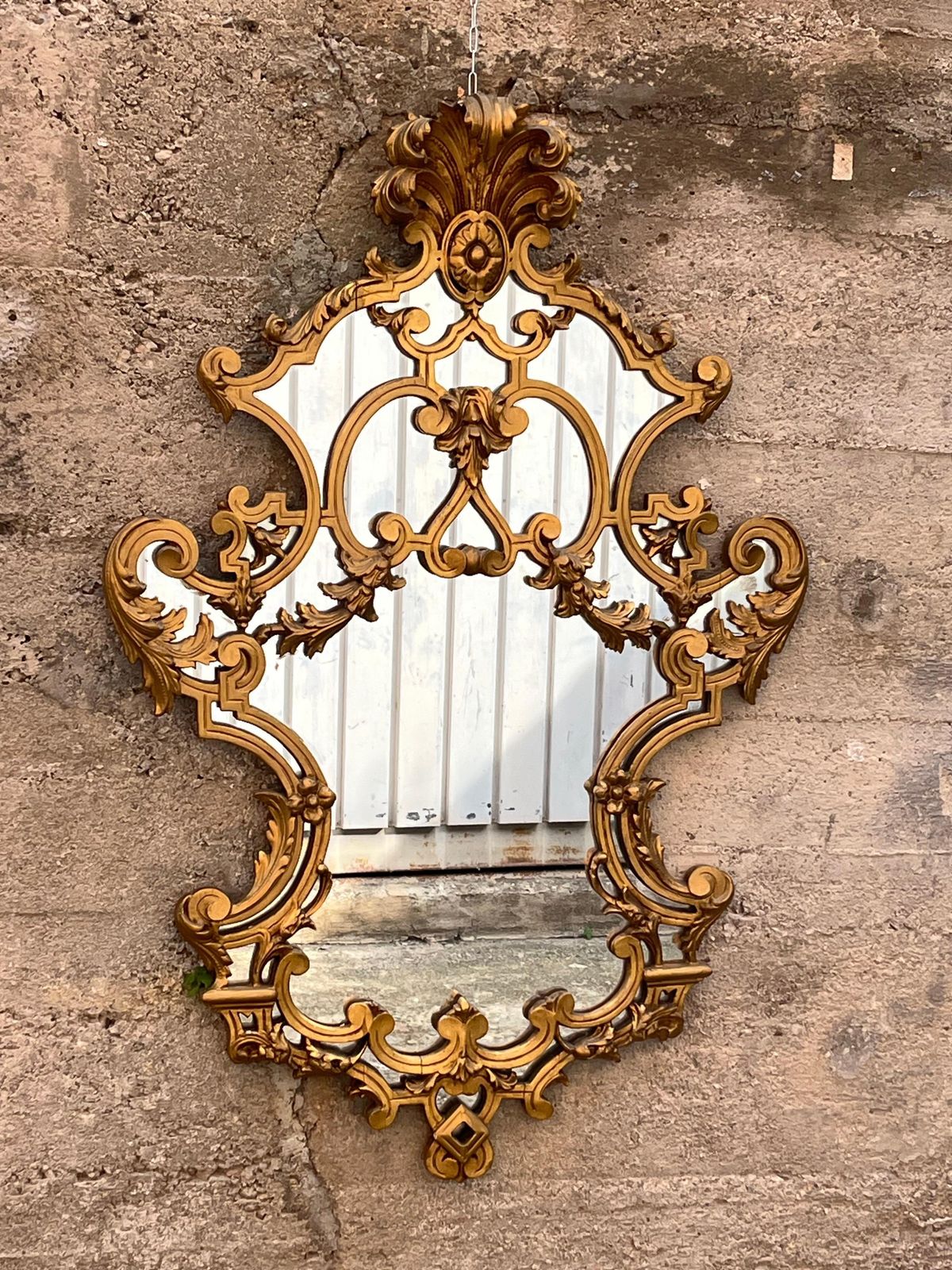 Particular Mid Century French Wall Mirror In Gilded Wood, 1950s photo 1878.0