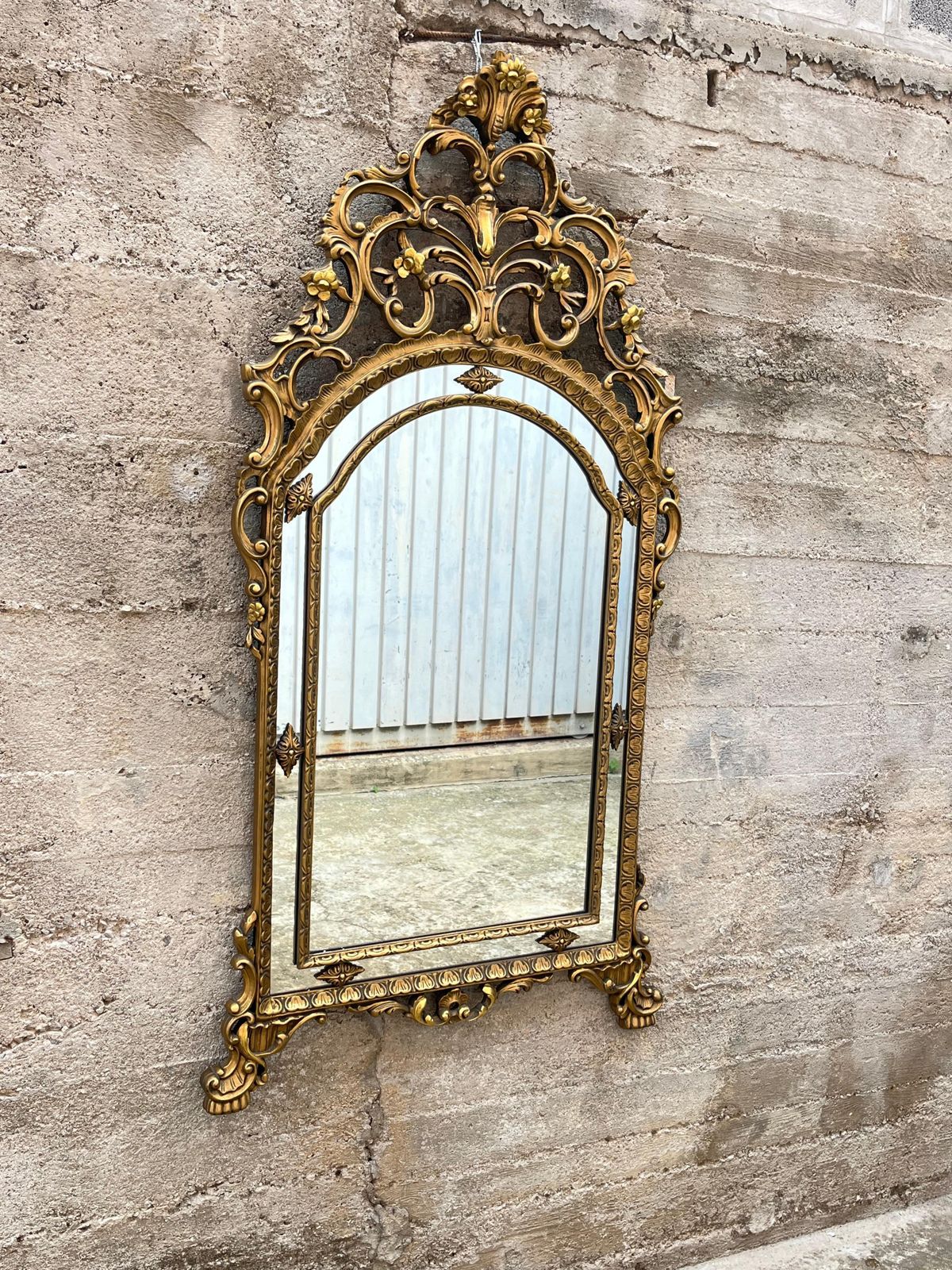 Large Mid Century French Golden Wood Wall Mirror, 1950s photo 1878.0