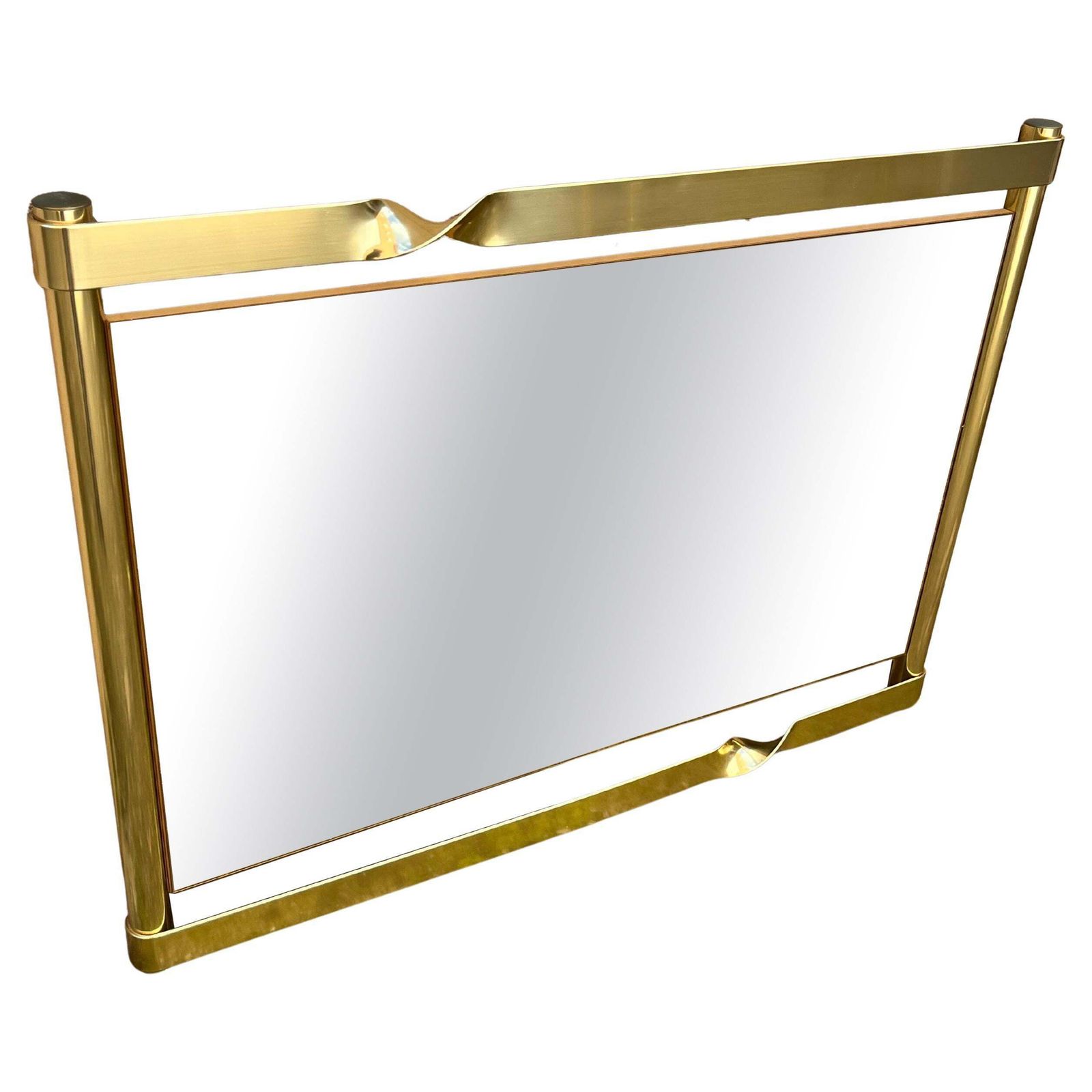 Large Brass Wall Mirror By Luciano Frigerio, Italian Design 1970s