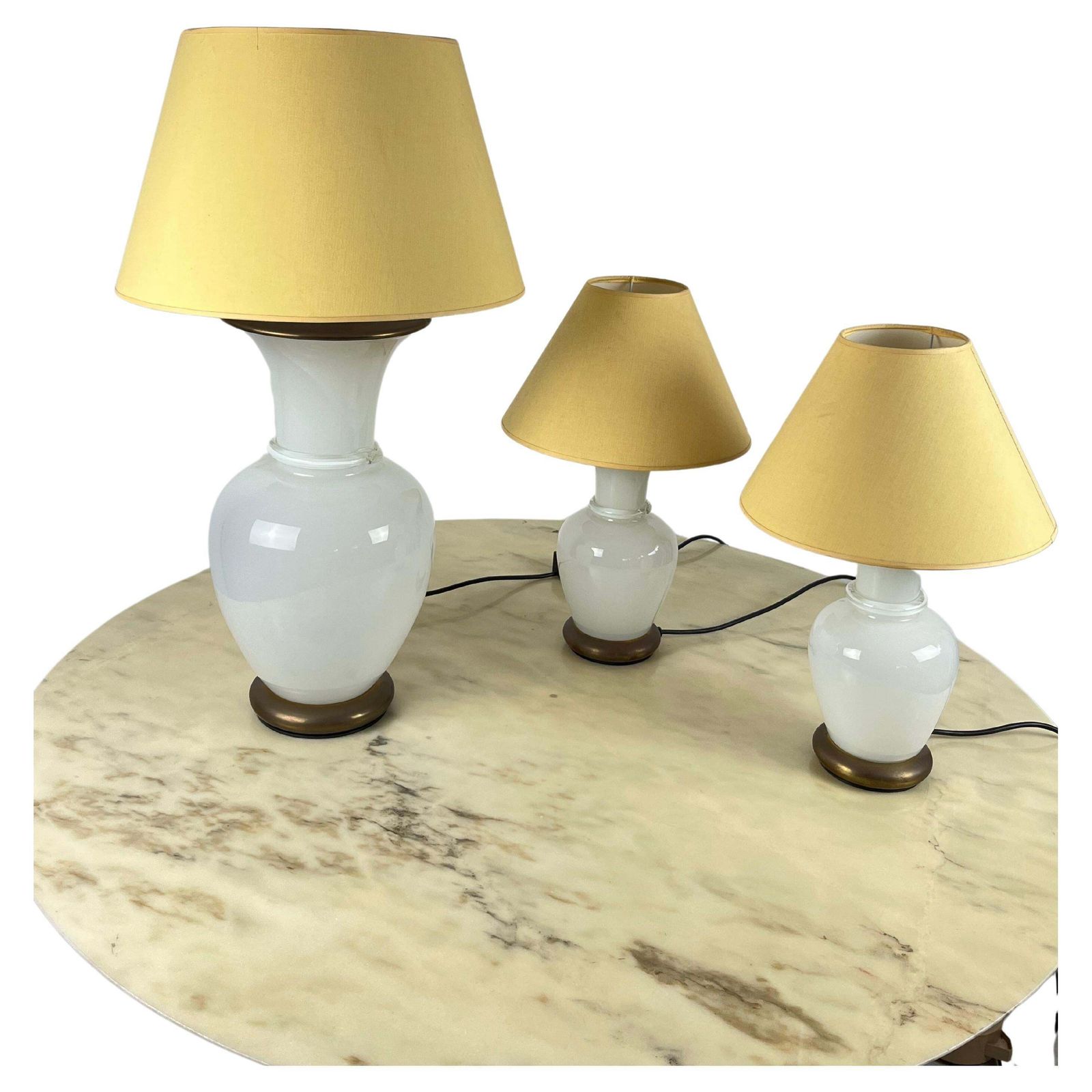 Set Of 3 Murano Glass And Brass Table Lamps, F. Fabbian, Italy, 1970s