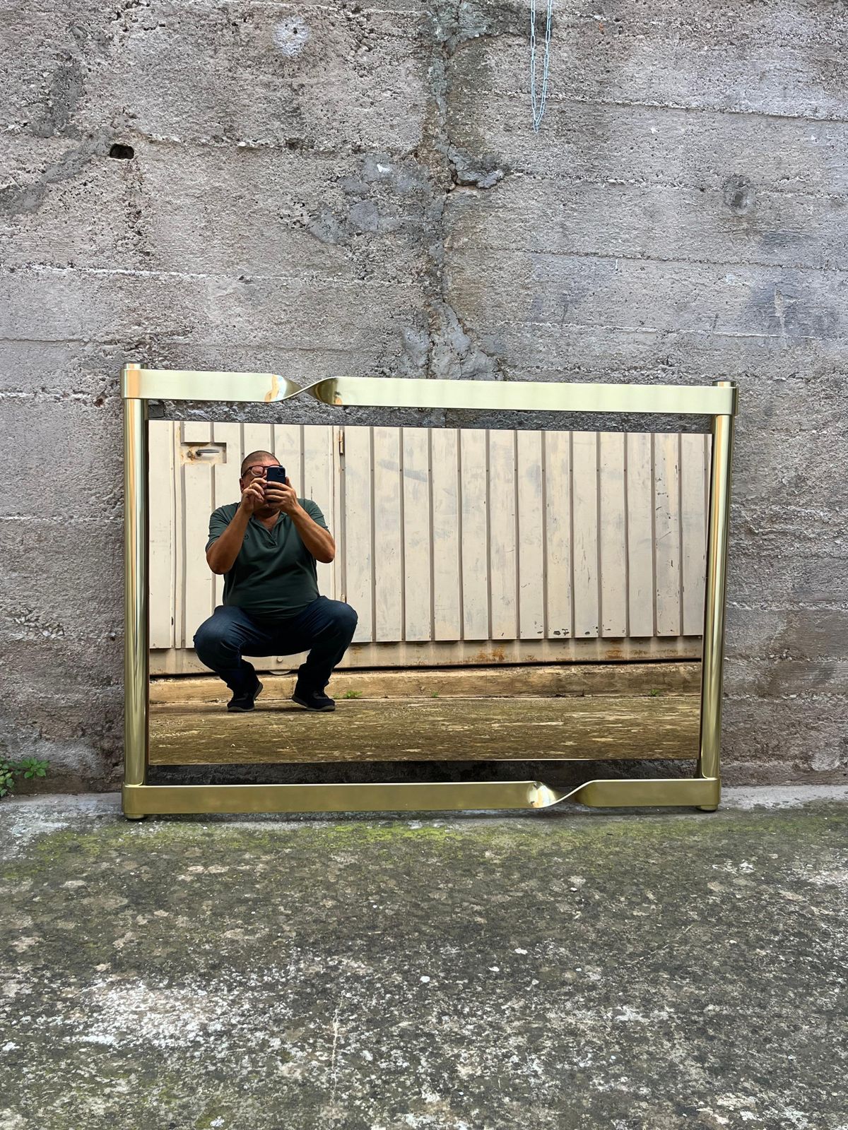 Large Brass Wall Mirror By Luciano Frigerio, Italian Design 1970s photo furniture