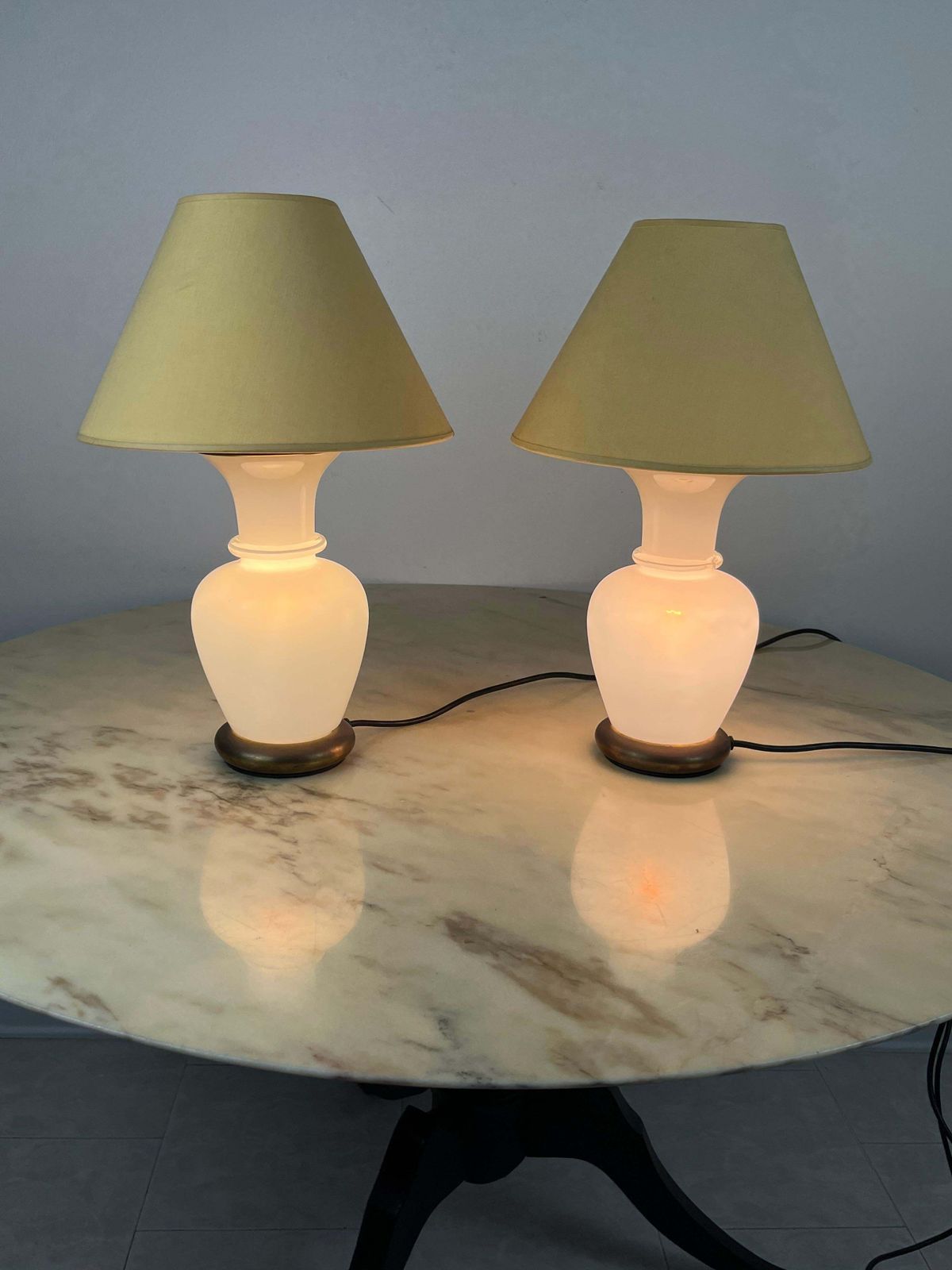 photo for sale Set Of 3 Murano Glass And Brass Table Lamps, F. Fabbian, Italy, 1970s