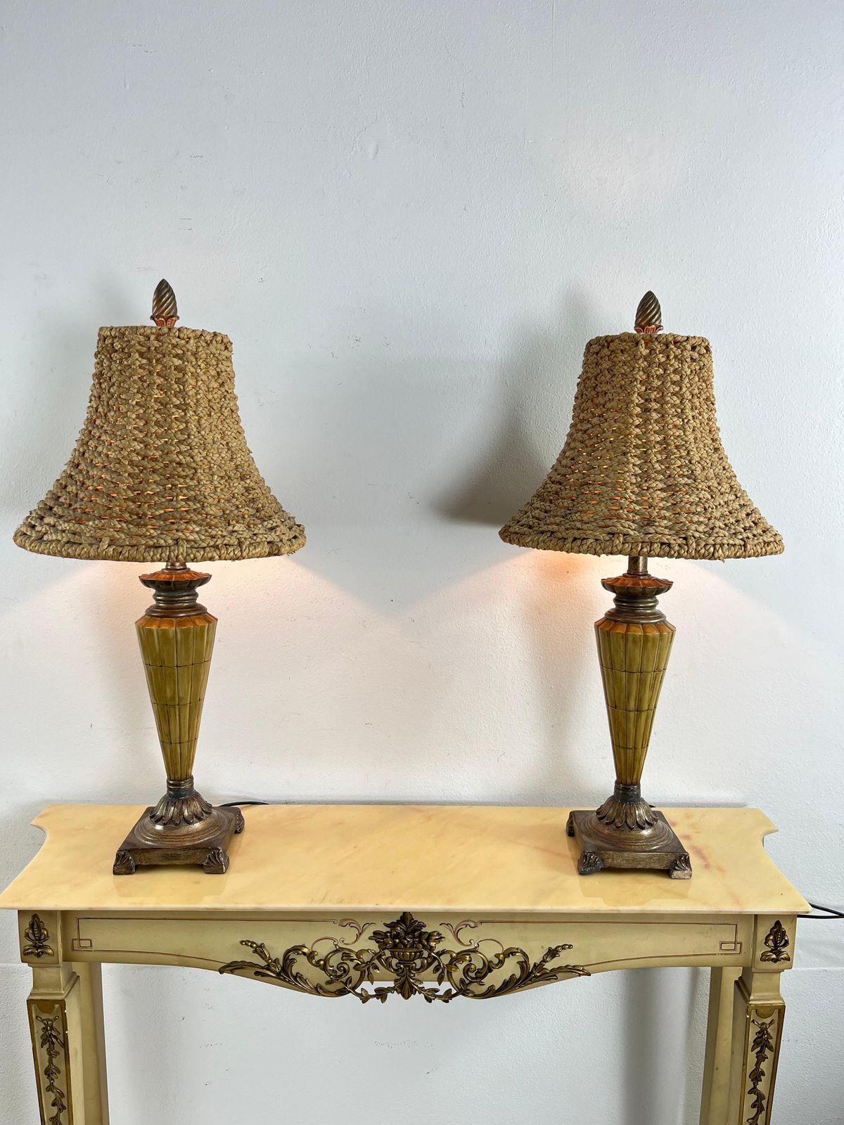Set Of 2 Big Vintage Rattan Table Lamps In The Style Of Luciano Frigerio, 1980s photo furniture