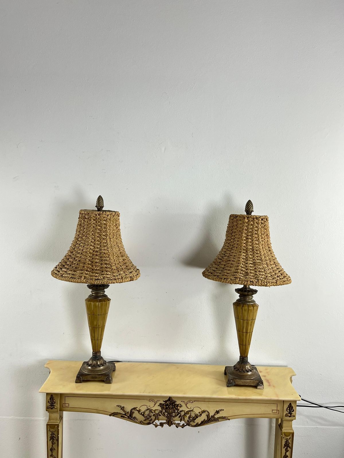 Set Of 2 Big Vintage Rattan Table Lamps In The Style Of Luciano Frigerio, 1980s photo buy