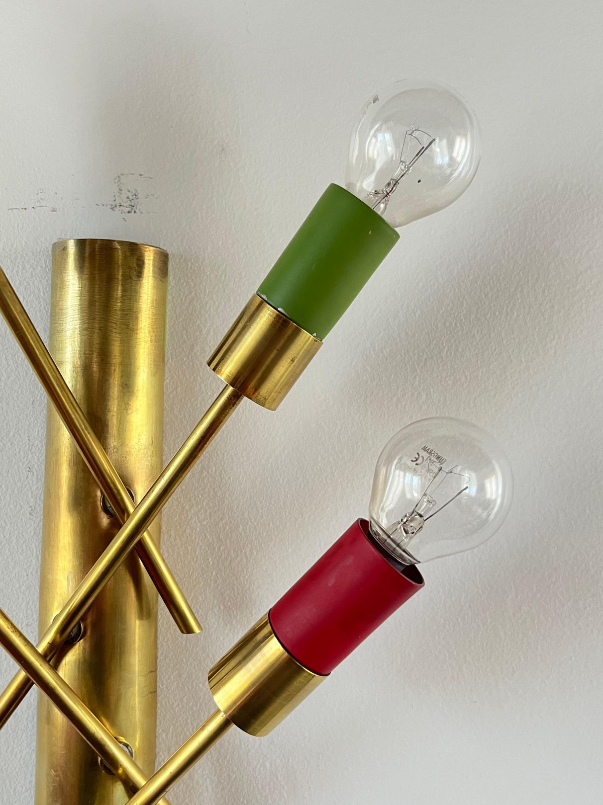 Lrare Pair Of Brass Wall Lamps, 1950s With 4 Lights, Italian Production photo vinterior