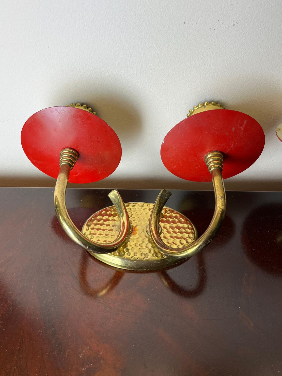 Set Of 2 Wall Lamps In Brass And Colored Aluminium, Made In Italy, 1950s photo Lighting