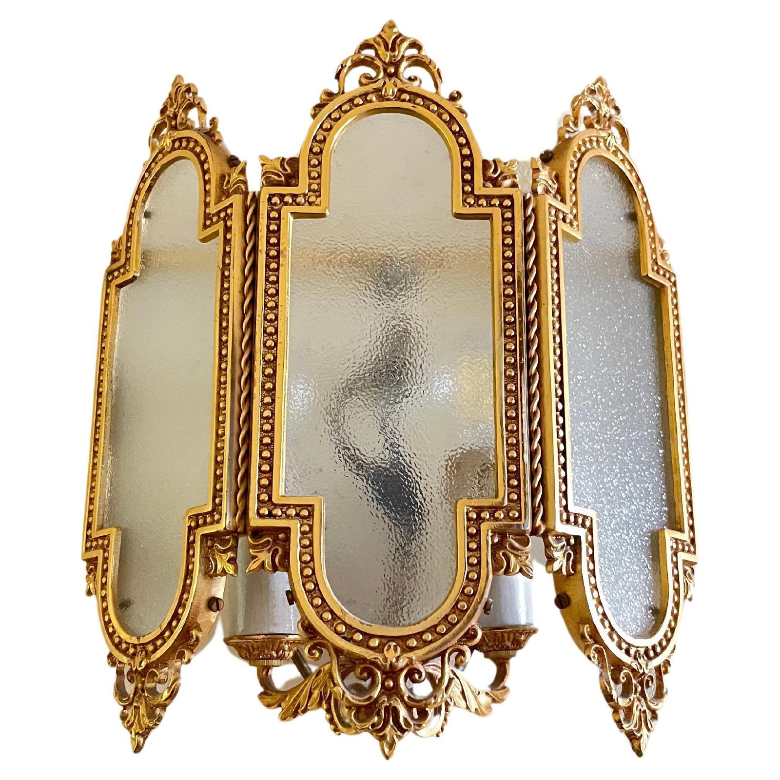 Set Of 3 Brass And Glass Wall Lamps, Italy, 1980s