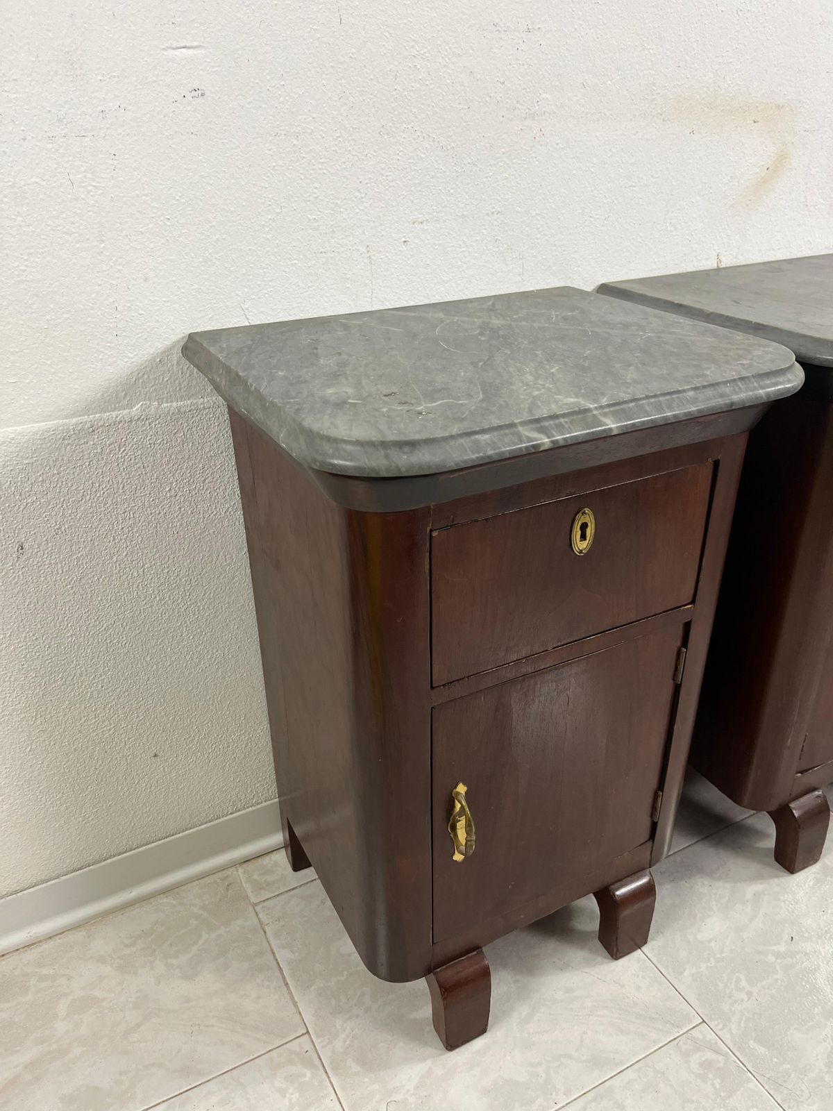 Set Of 2 Little Mid Century Italian Gray Marble Top Nightstands, 1940s photo 1366.0