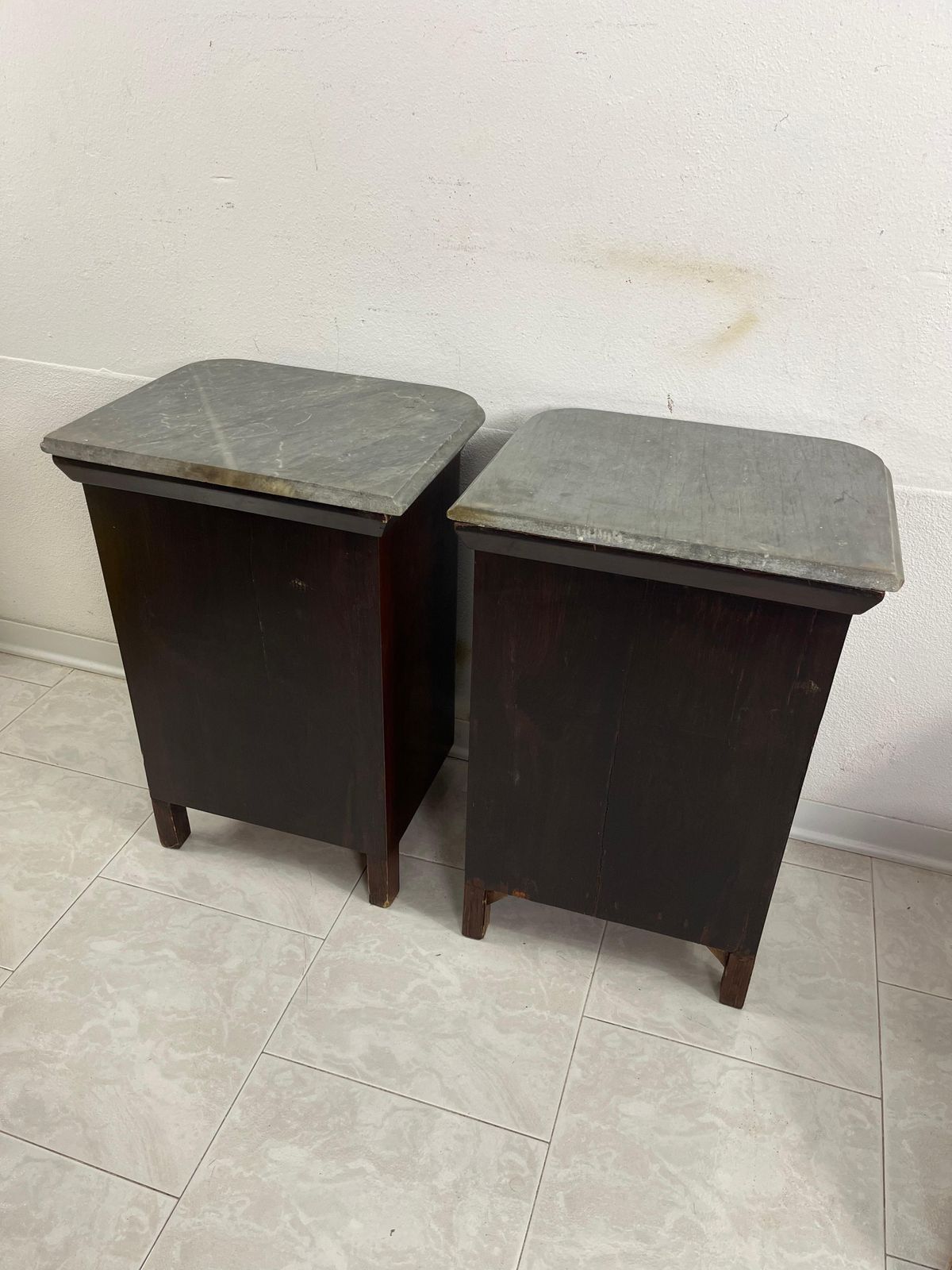 Set Of 2 Little Mid Century Italian Gray Marble Top Nightstands, 1940s photo buy