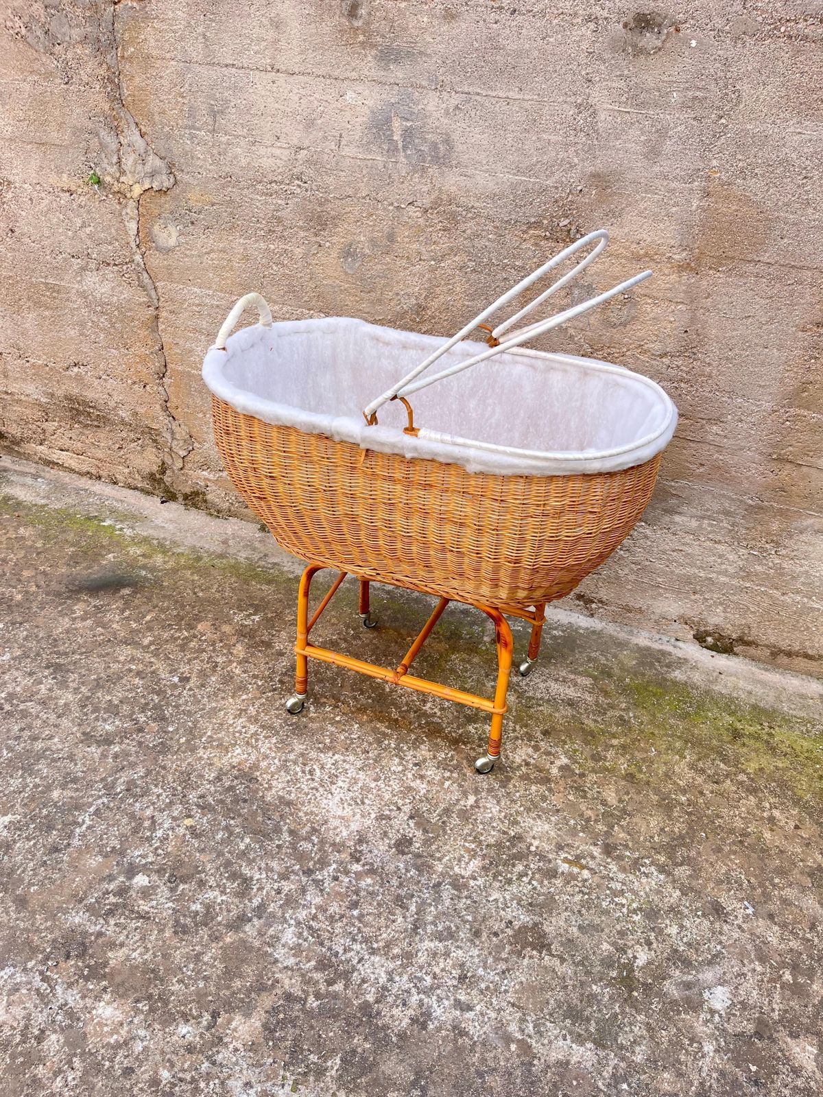 Mid Century Wicker And Bamboo Cradle, Made In Italy, 1967 photo for sale