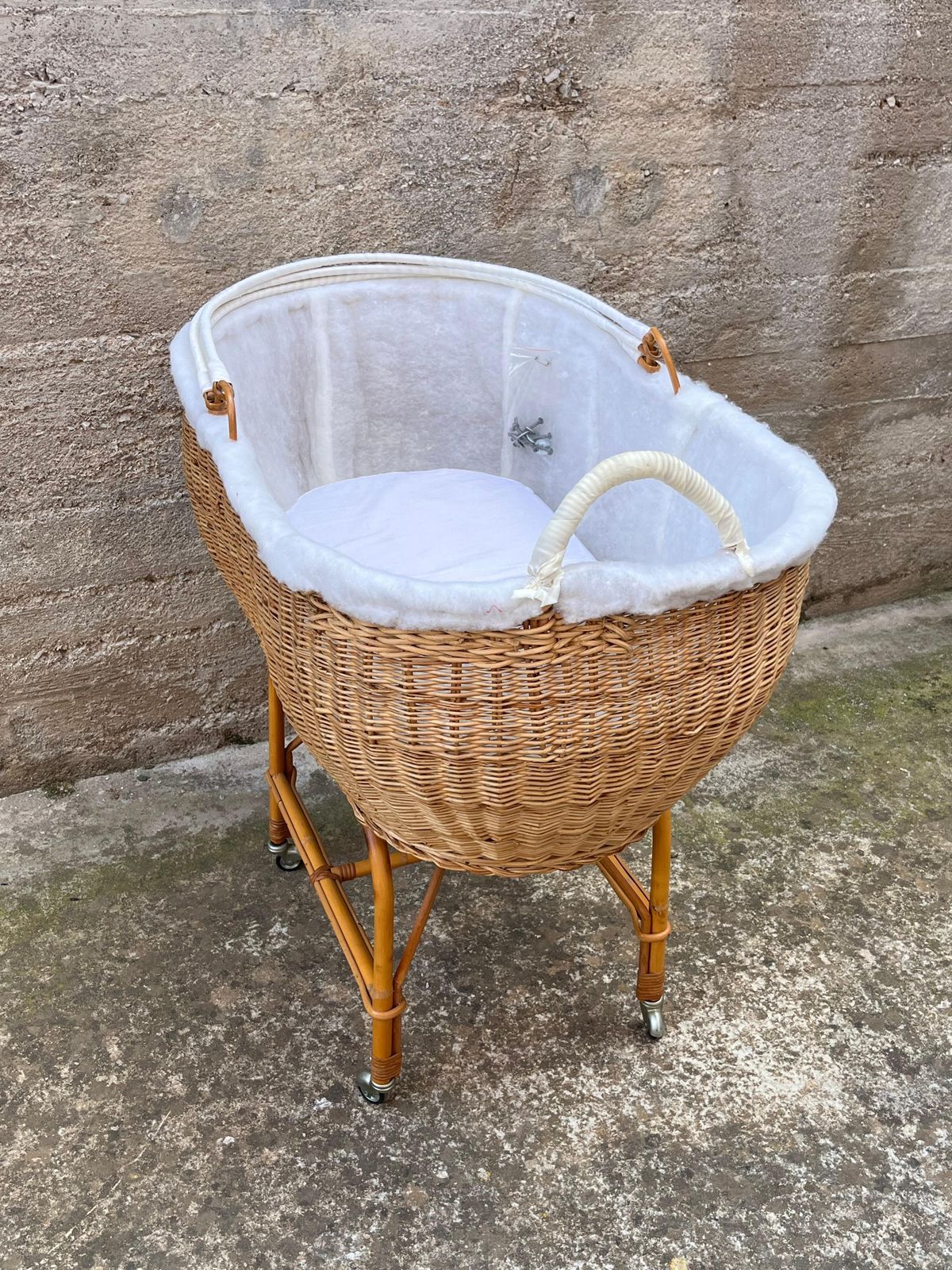 Mid Century Wicker And Bamboo Cradle, Made In Italy, 1967 photo buy