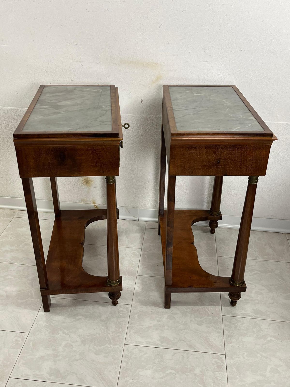 Set Of 2 Mid Century Italian Marble Top Nightstands, 1940s photo buy