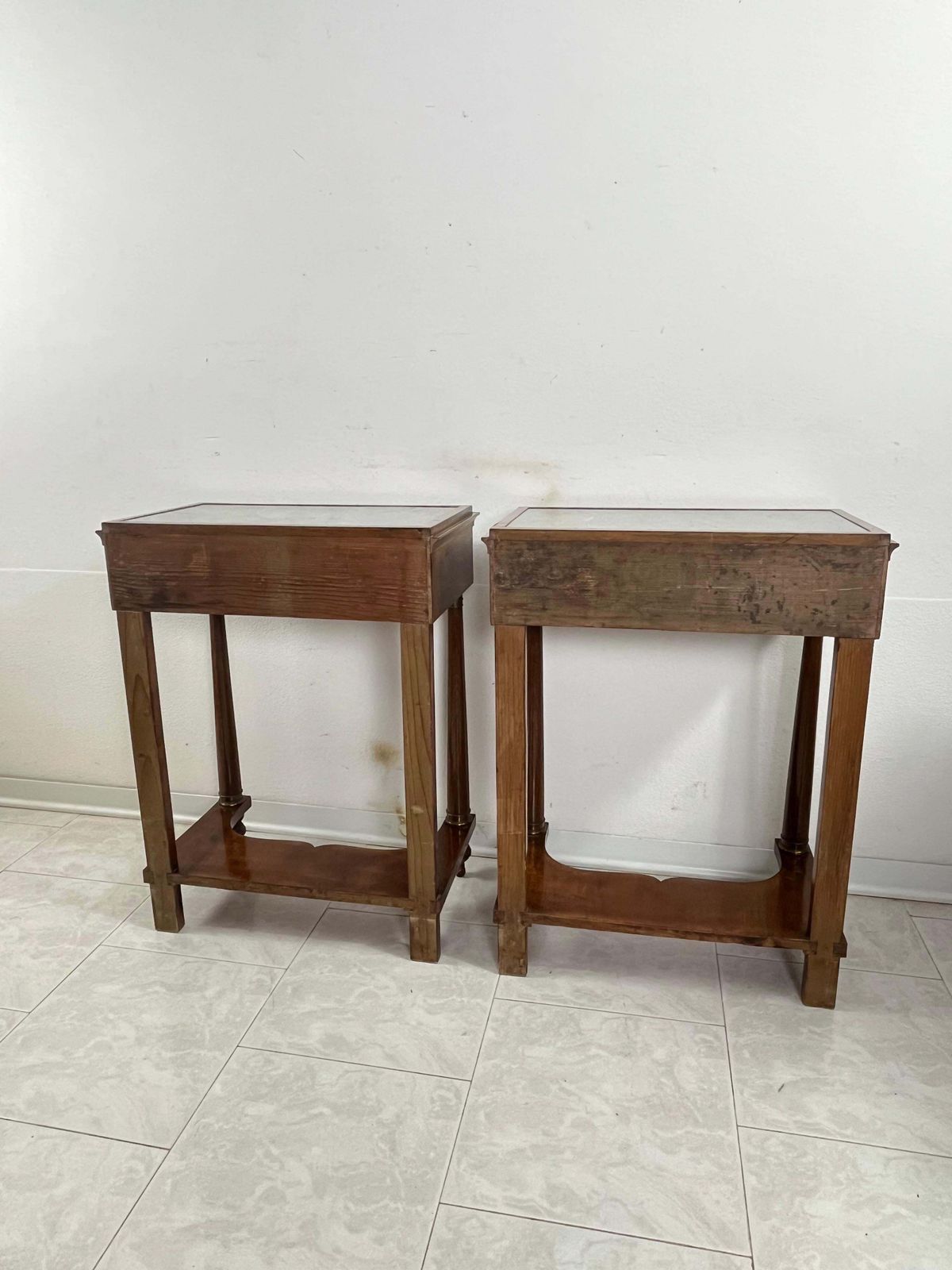 Set Of 2 Mid Century Italian Marble Top Nightstands, 1940s photo vintage