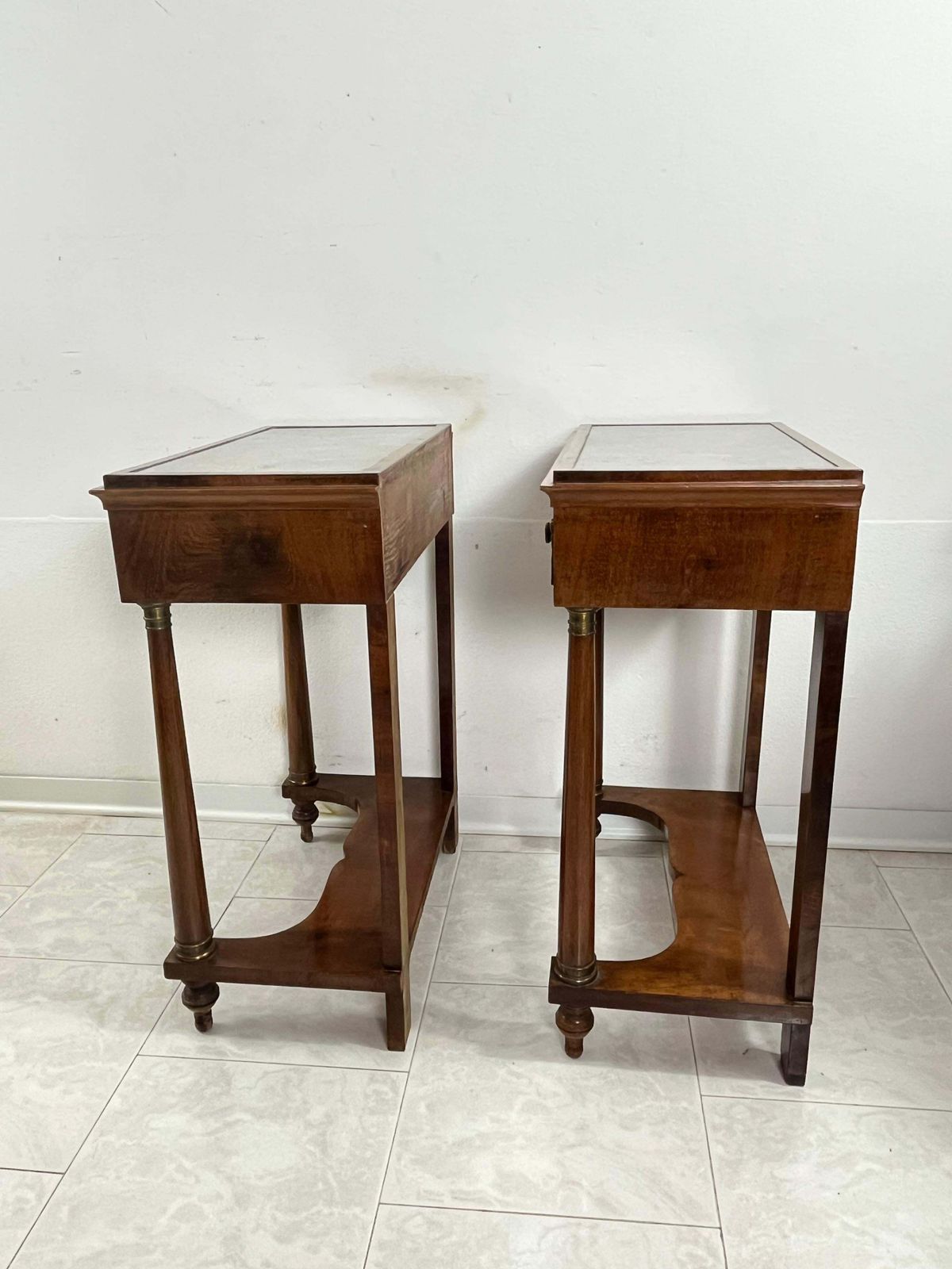 photo furniture Set Of 2 Mid Century Italian Marble Top Nightstands, 1940s