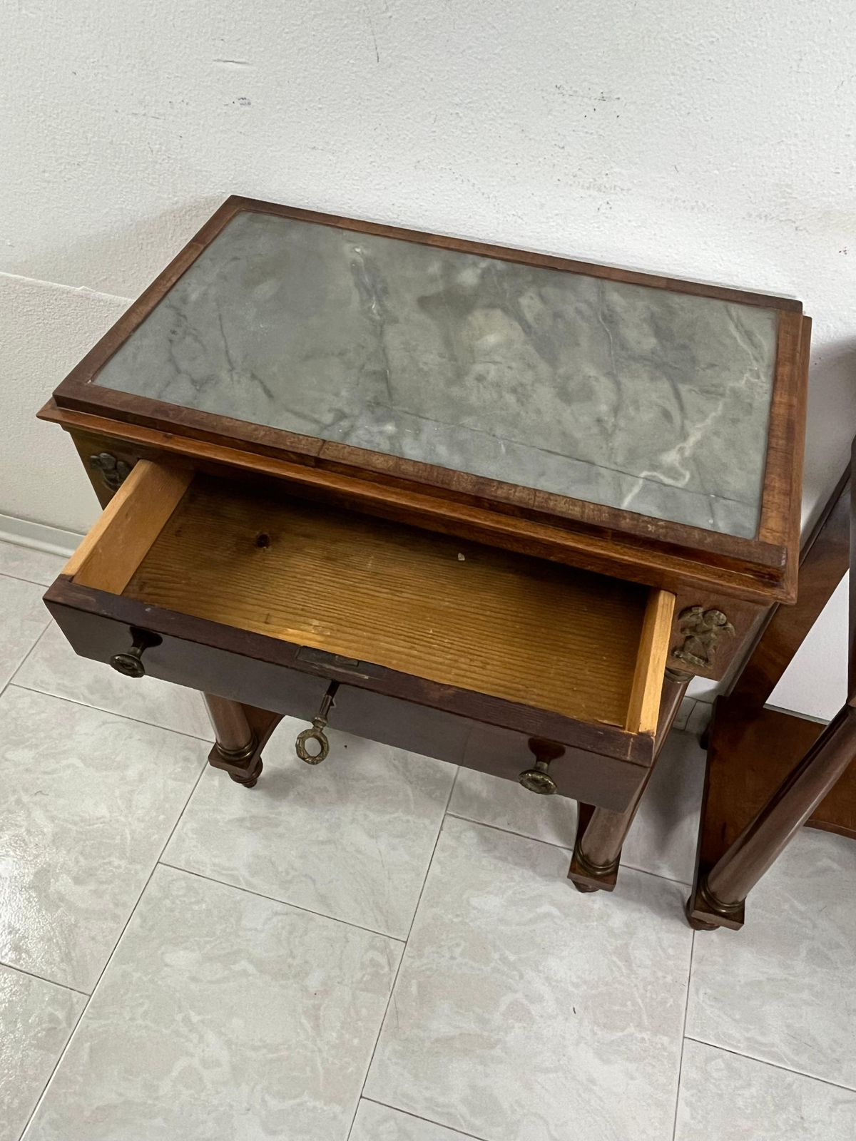 Furniture Set Of 2 Mid Century Italian Marble Top Nightstands, 1940s photo