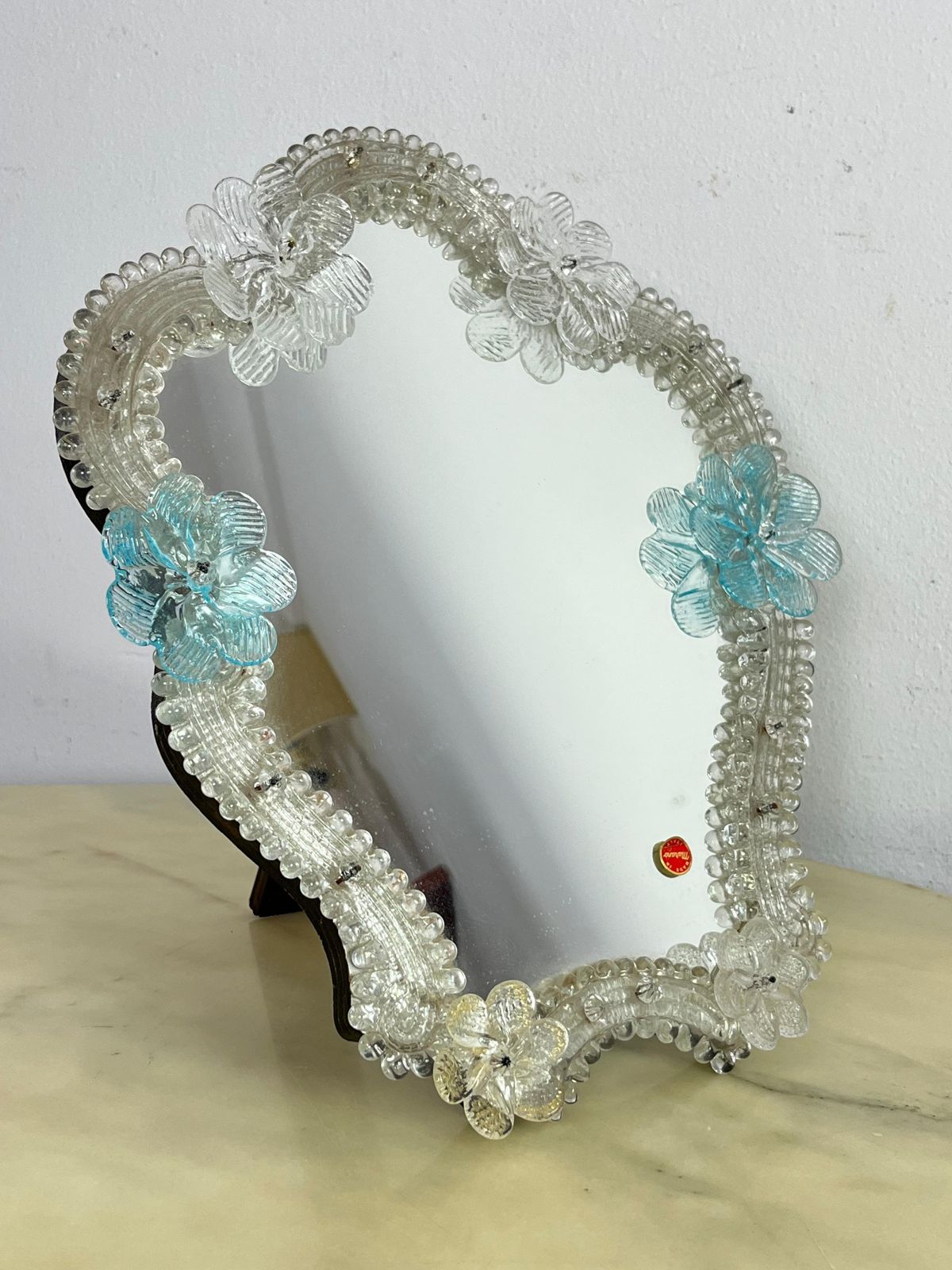 Large Mid Century Murano Glass Table Mirror  In The Style Of Barovier & Toso photo for sale