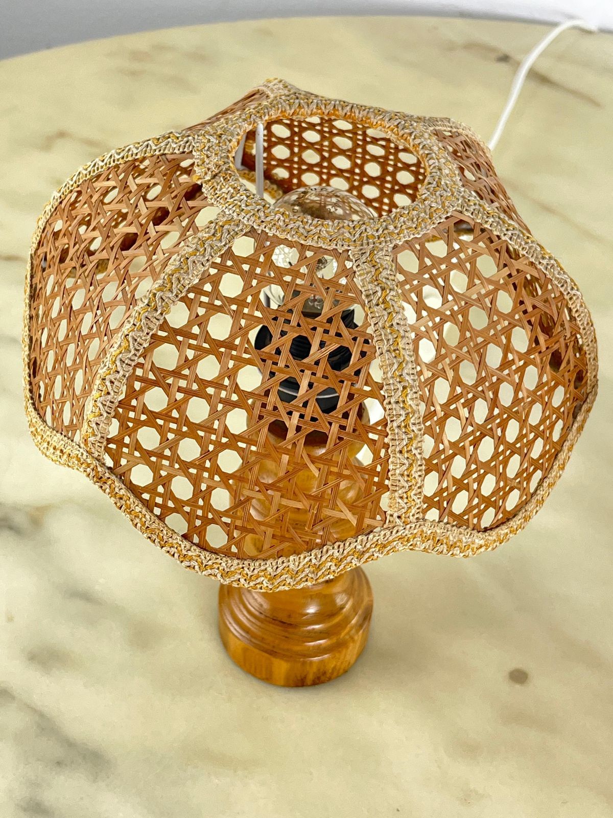 Pair Of Mid Century French Riviera Table Lamps In Wicker And Rattan 1960s photo Lighting