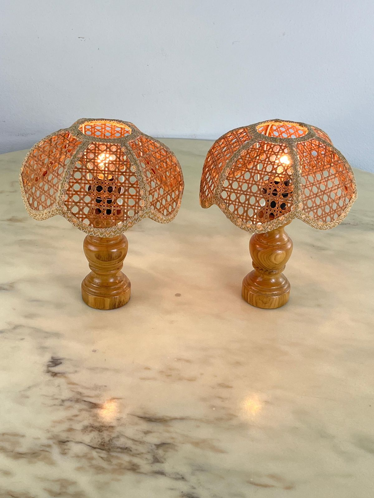 Pair Of Mid Century French Riviera Table Lamps In Wicker And Rattan 1960s photo 470.0