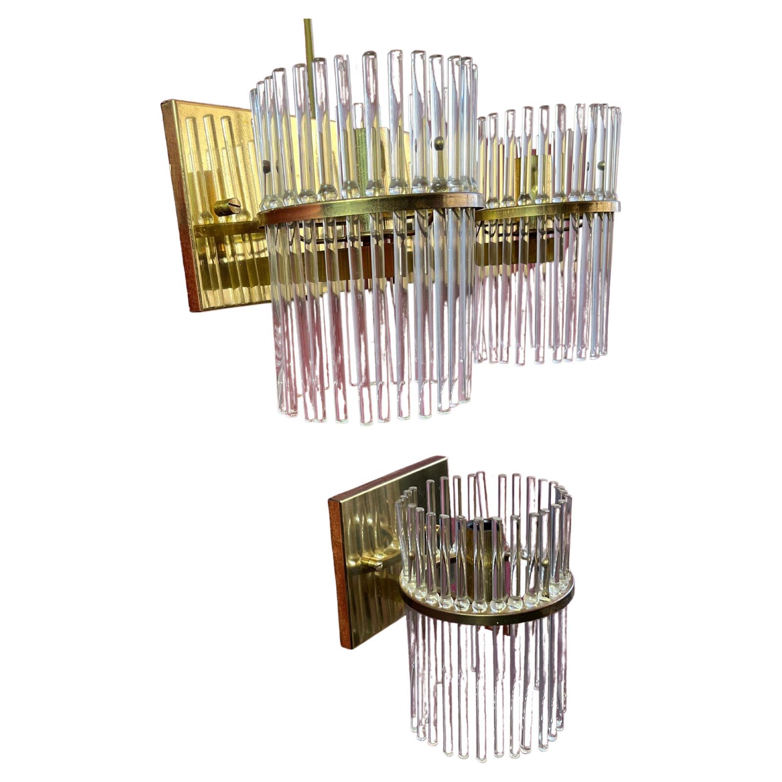 Set Of 3 Sciolari Brass And Murano Glass Wall Lamps Sconces  Mid Century 1960s