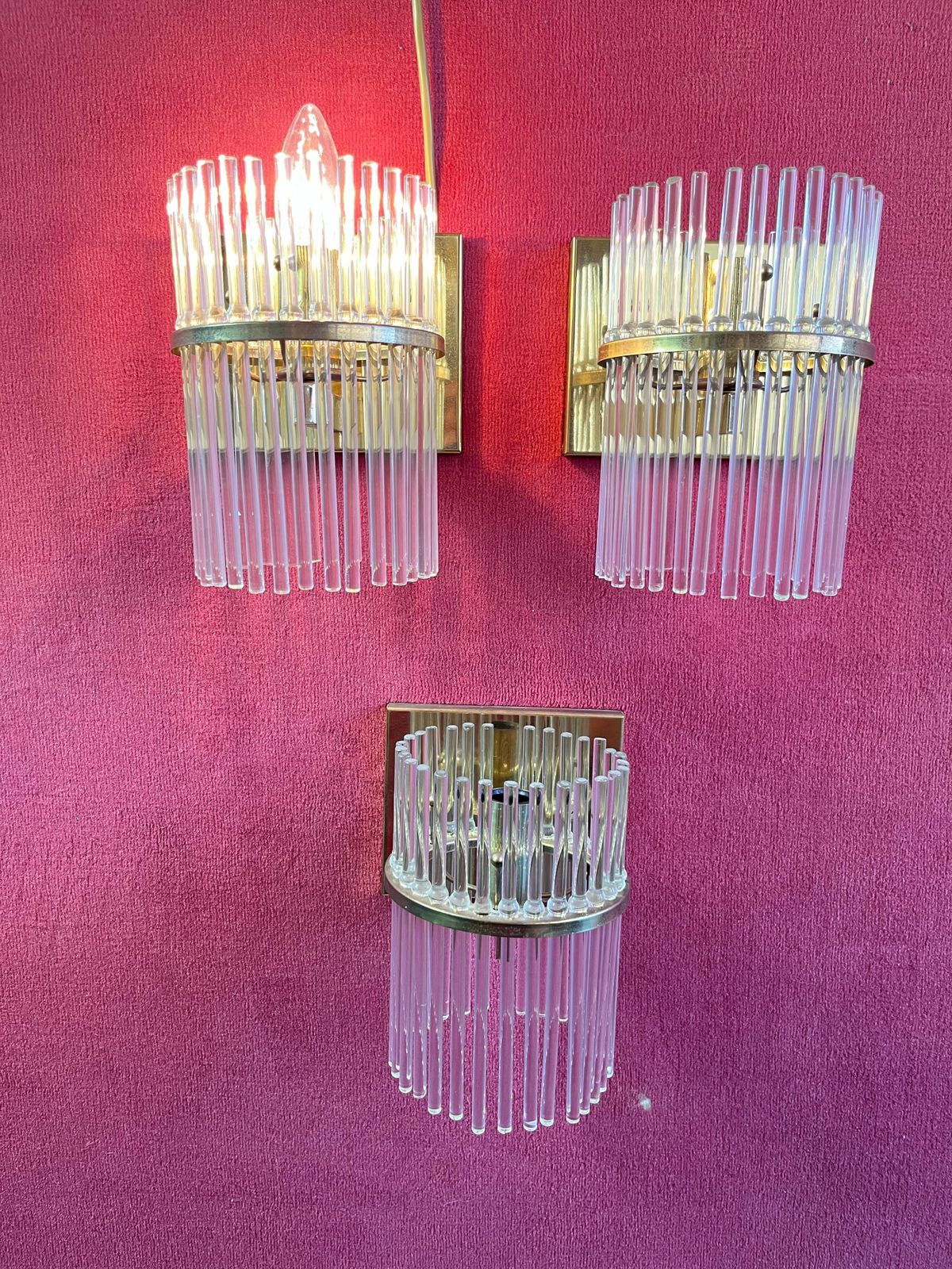 photo furniture Set Of 3 Sciolari Brass And Murano Glass Wall Lamps Sconces  Mid Century 1960s