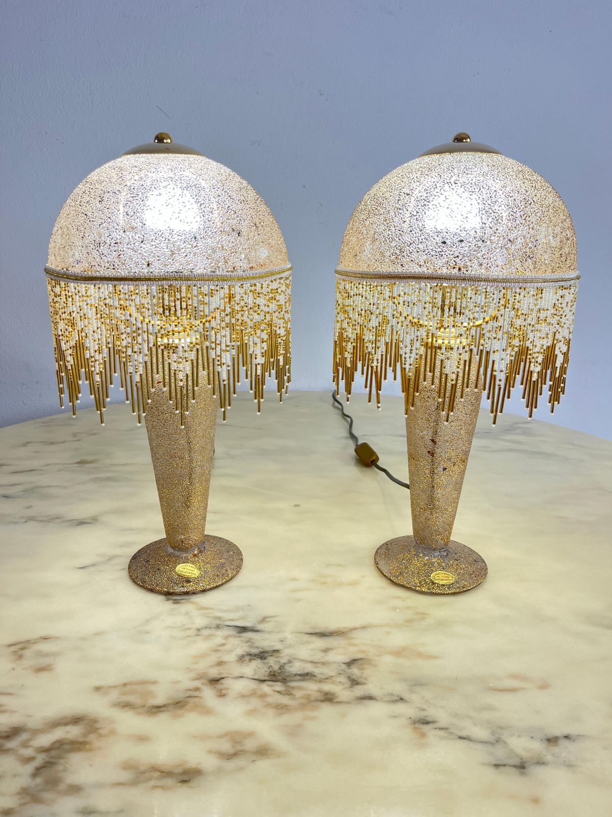 Set Of 2 Table Lamps In Mouth Blown Glass And Hand Decorated With Pure Gold 1980 photo furniture