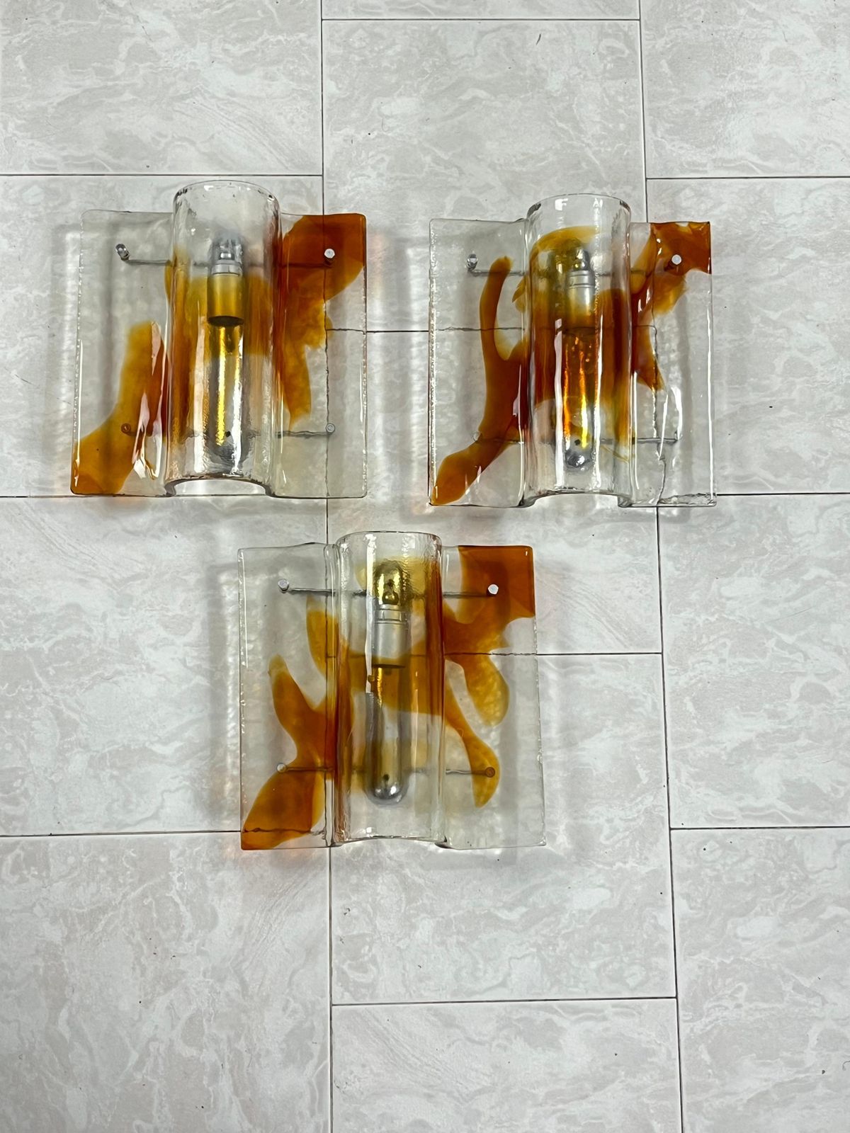 Set Of 3 Large Mid Century Murano Glass Wall Lamps, 1960s photo furniture