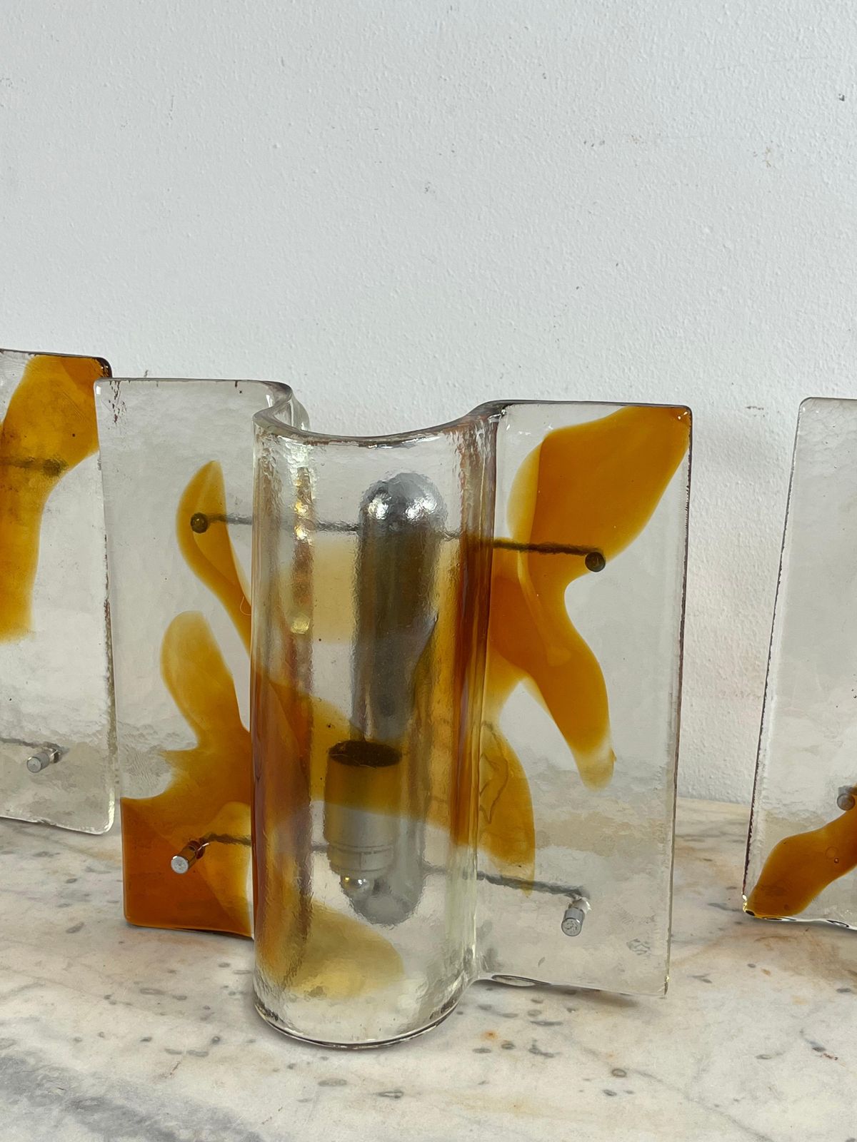 Lighting Set Of 3 Large Mid Century Murano Glass Wall Lamps, 1960s photo