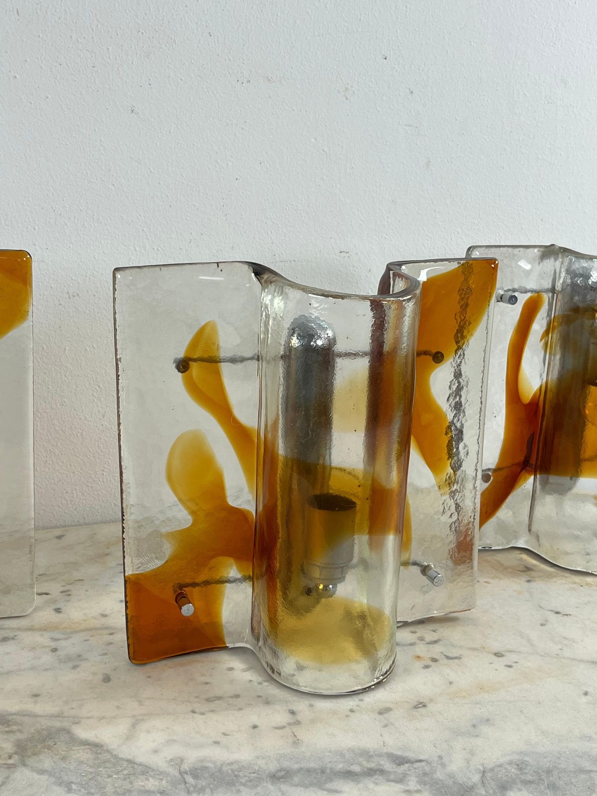 2049.0 Set Of 3 Large Mid Century Murano Glass Wall Lamps, 1960s photo